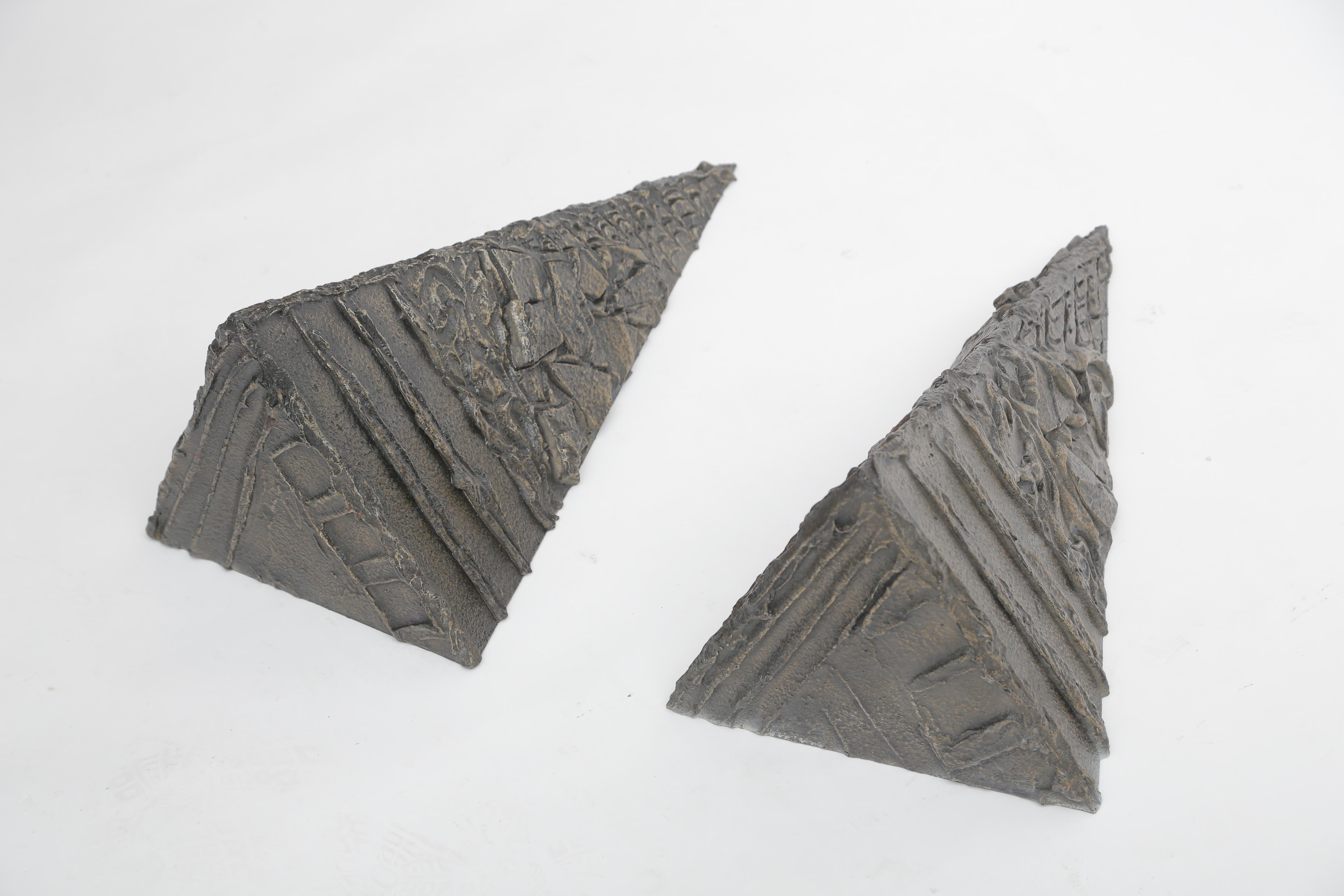 American Paul Evans Sculpted Bronze Pyramidal Wall Brackets For Sale