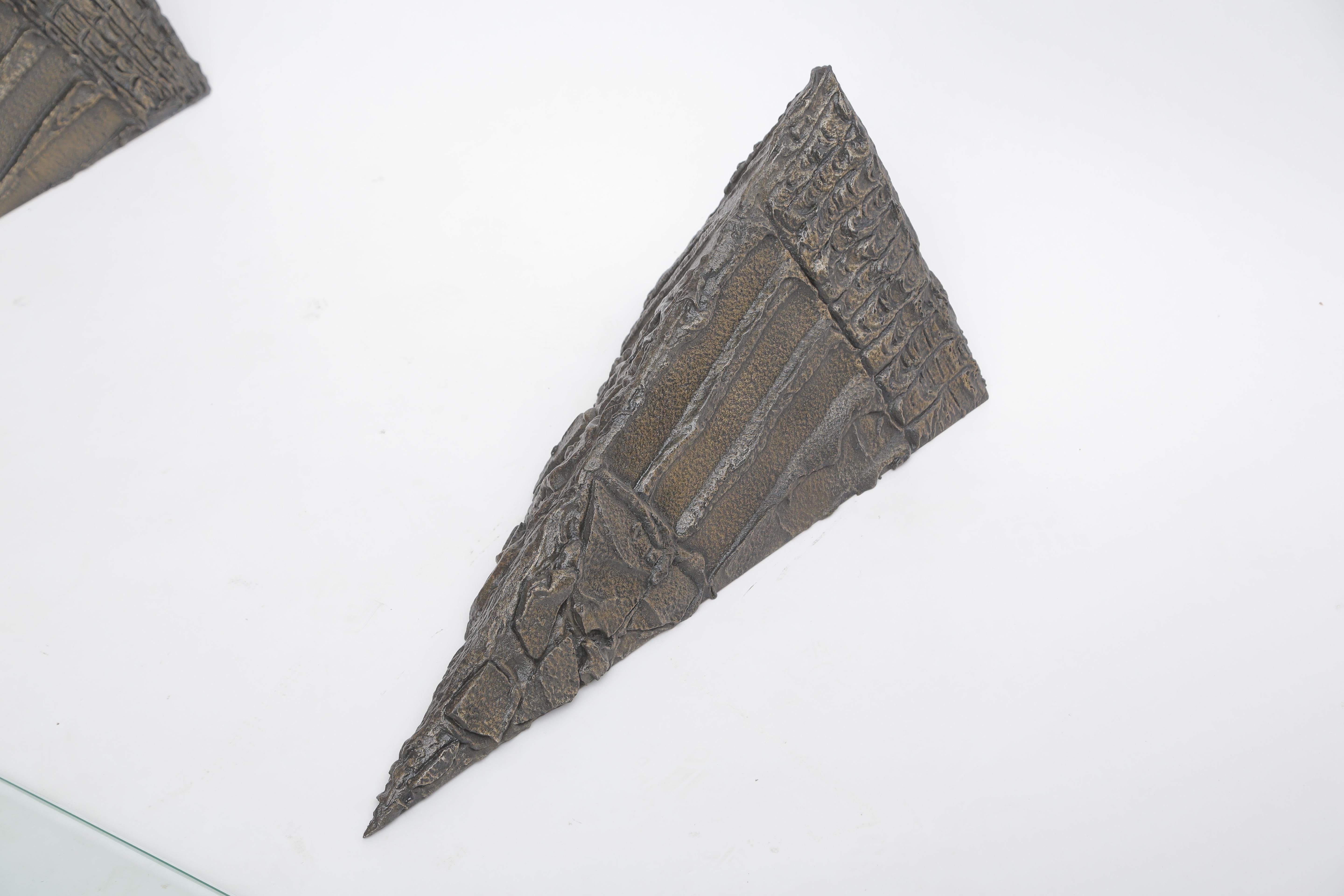Mid-20th Century Paul Evans Sculpted Bronze Pyramidal Wall Brackets For Sale