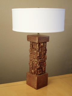 Paul Evans Lampada da tavolo brutalista scolpita in bronzo a rilievo 1960s Epic