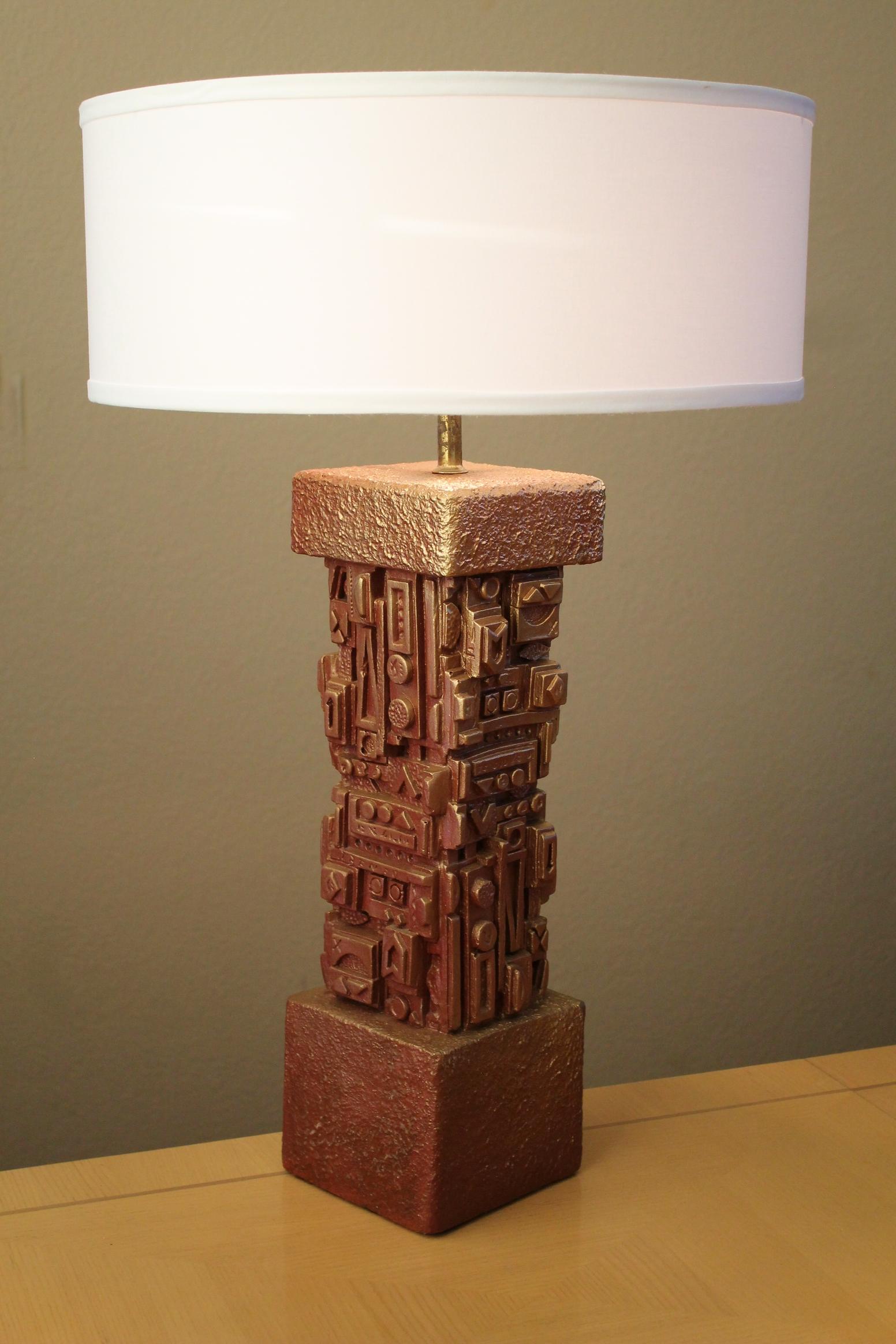 20th Century Paul Evans Sculpted Bronze Resin Relief Brutalist Table Lamp 1960s Epic For Sale