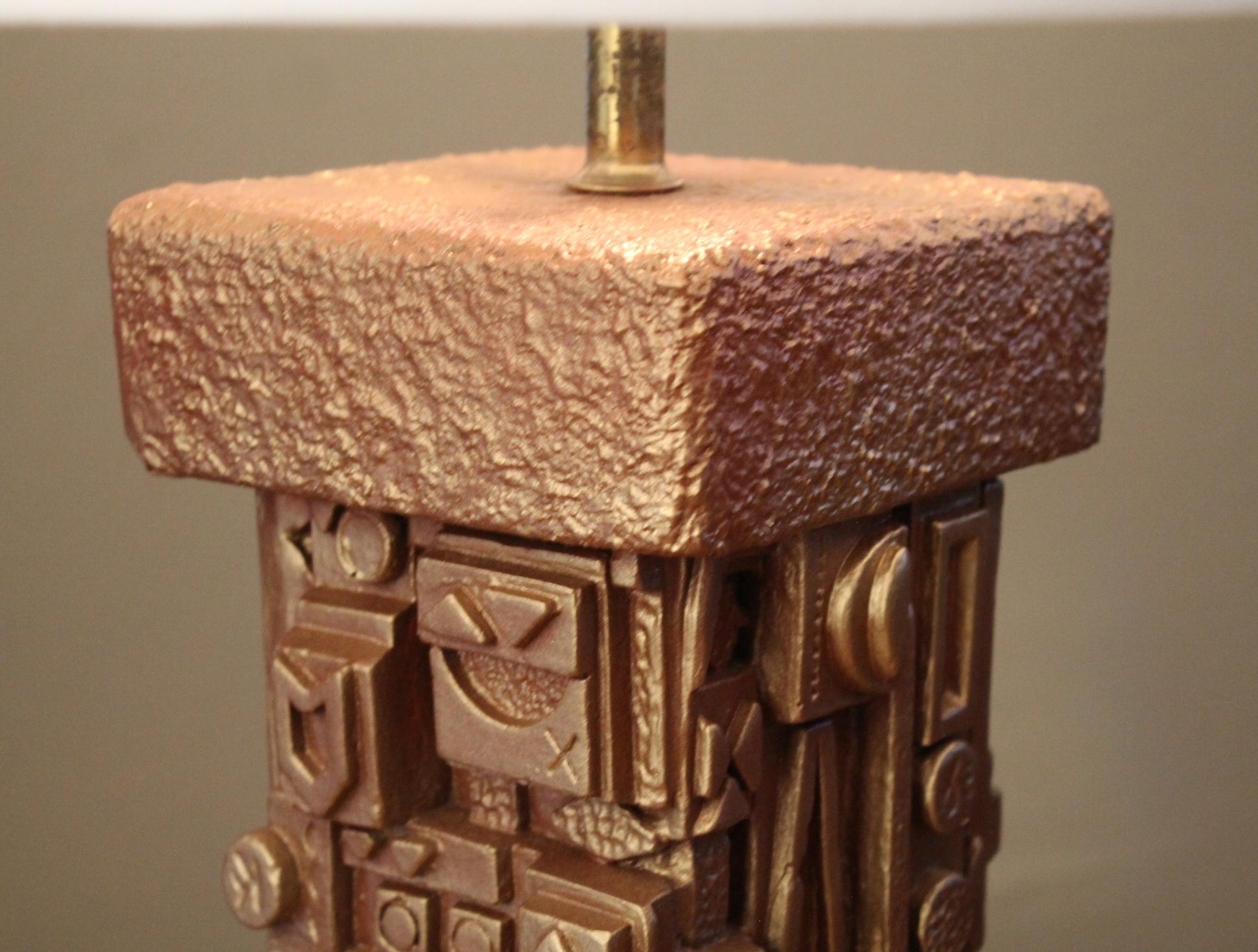 Paul Evans Sculpted Bronze Resin Relief Brutalist Table Lamp 1960s Epic For Sale 2
