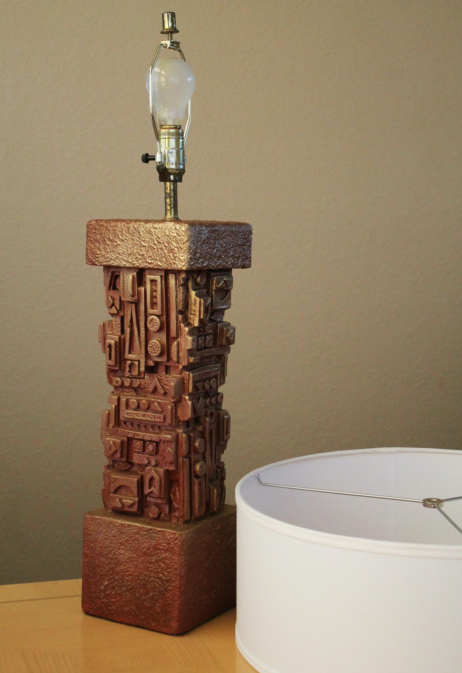 Paul Evans Sculpted Bronze Resin Relief Brutalist Table Lamp 1960s Epic For Sale 3