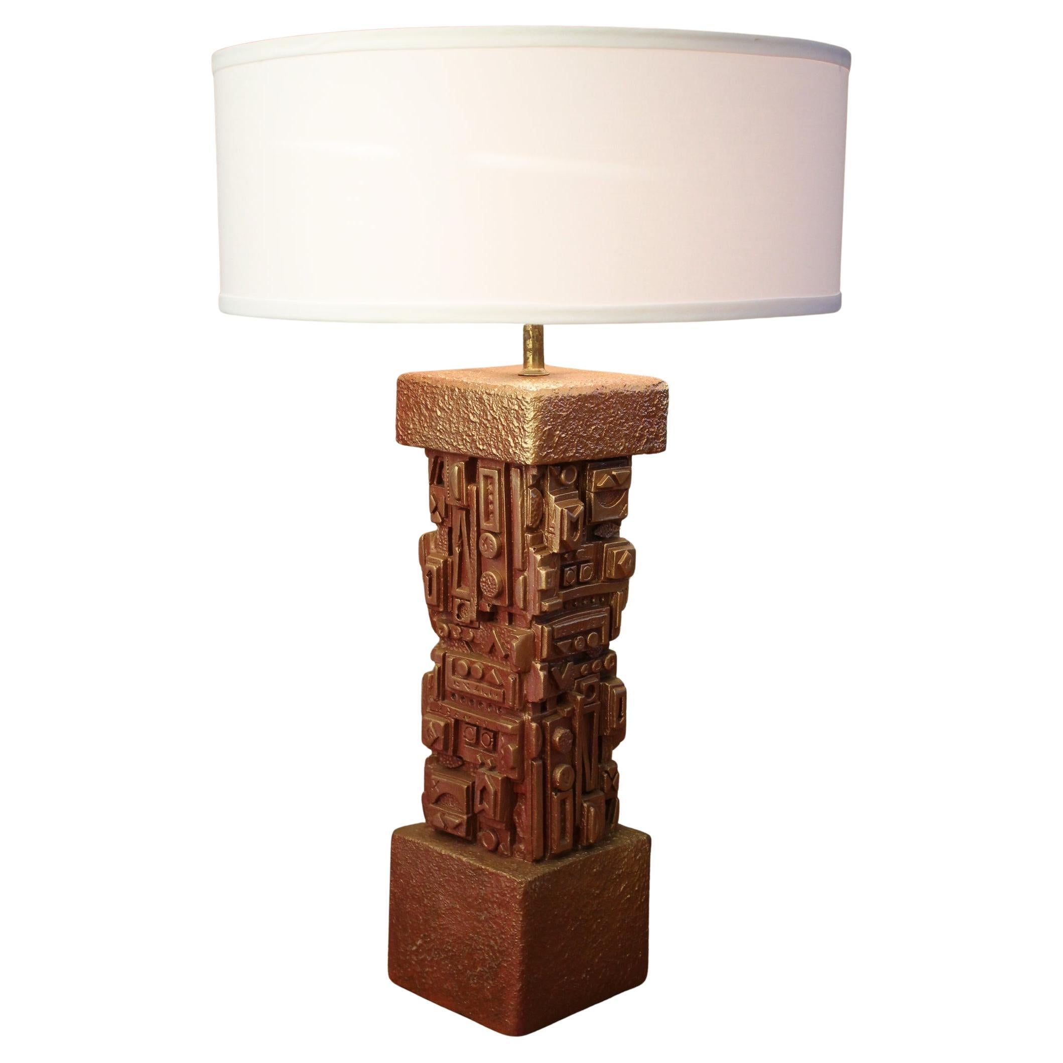 Paul Evans Sculpted Bronze Resin Relief Brutalist Table Lamp 1960s Epic