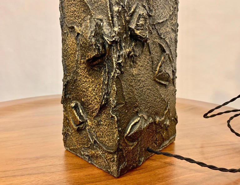Paul Evans Sculpted Bronze Resin Relief Brutalist Table Lamp, Early 1960s For Sale 8