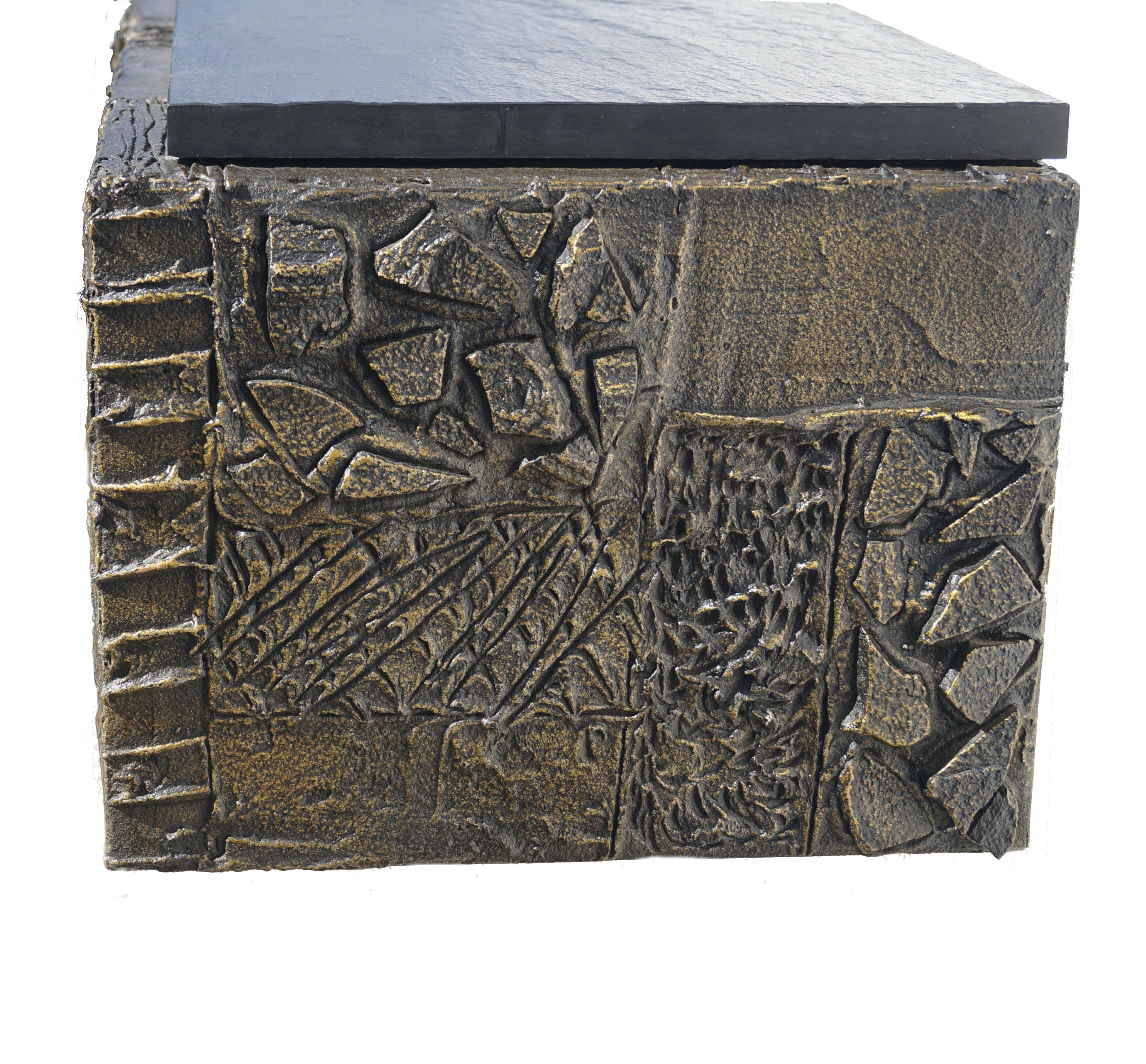 Paul Evans Sculpted Bronze Slate Top Wall Console Shelf  Signed 4