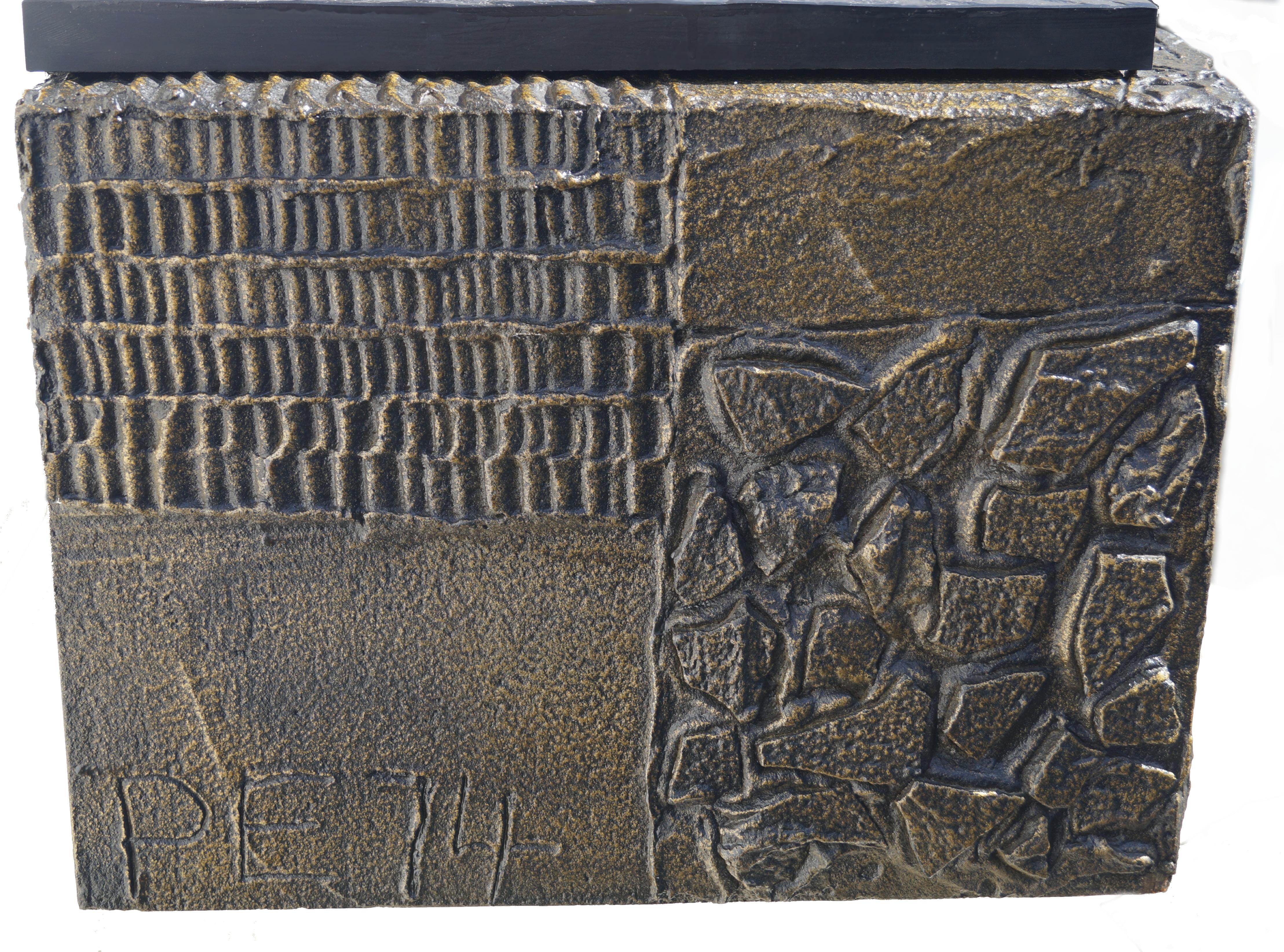 Paul Evans Sculpted Bronze Slate Top Wall Console Shelf  Signed 5