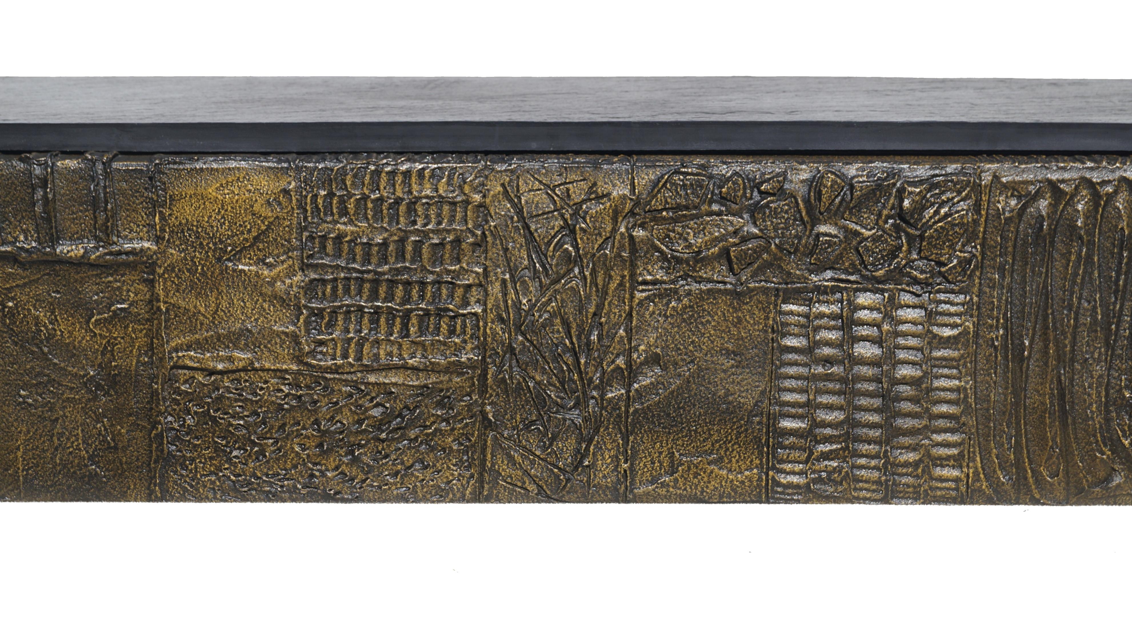 Paul Evans Sculpted Bronze Slate Top Wall Console Shelf  Signed In Good Condition In Wayne, NJ
