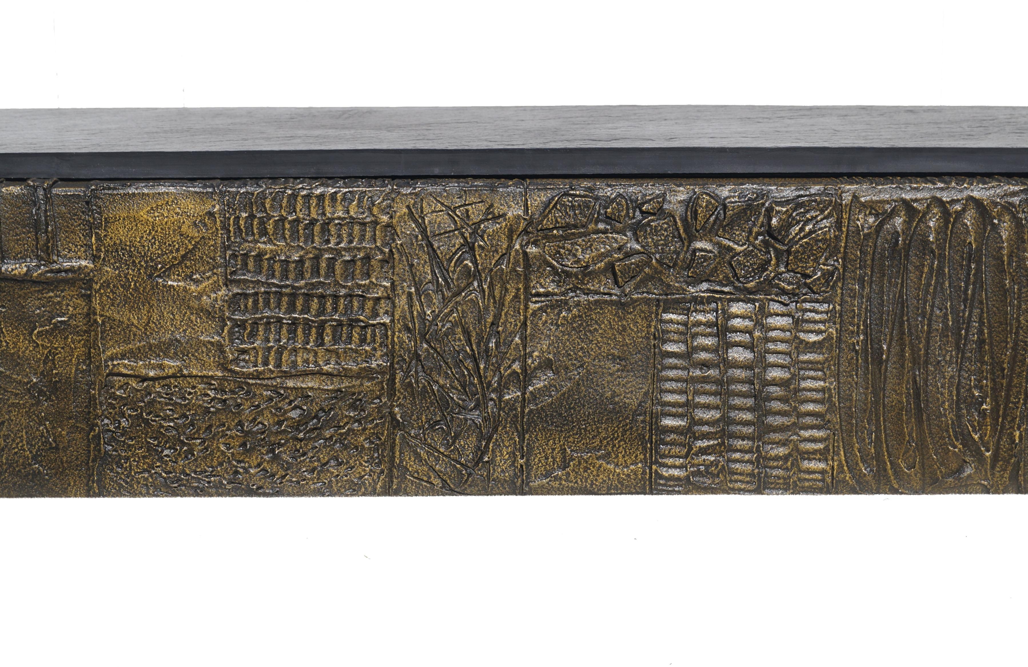 Late 20th Century Paul Evans Sculpted Bronze Slate Top Wall Console Shelf  Signed