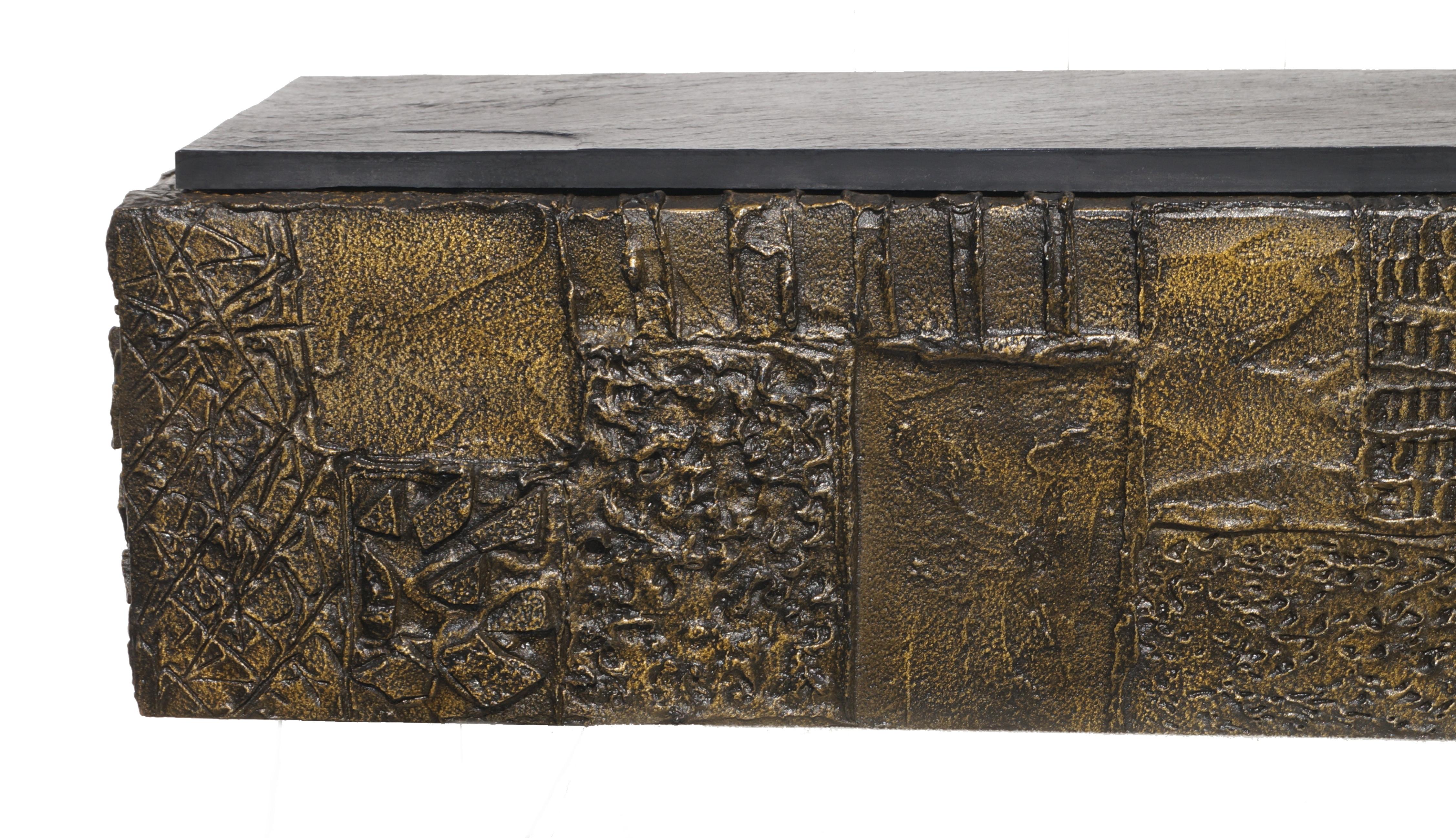 Resin Paul Evans Sculpted Bronze Slate Top Wall Console Shelf  Signed
