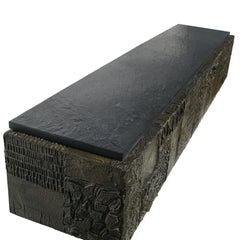 Paul Evans Sculpted Bronze Slate Top Wall Console Shelf  Signed