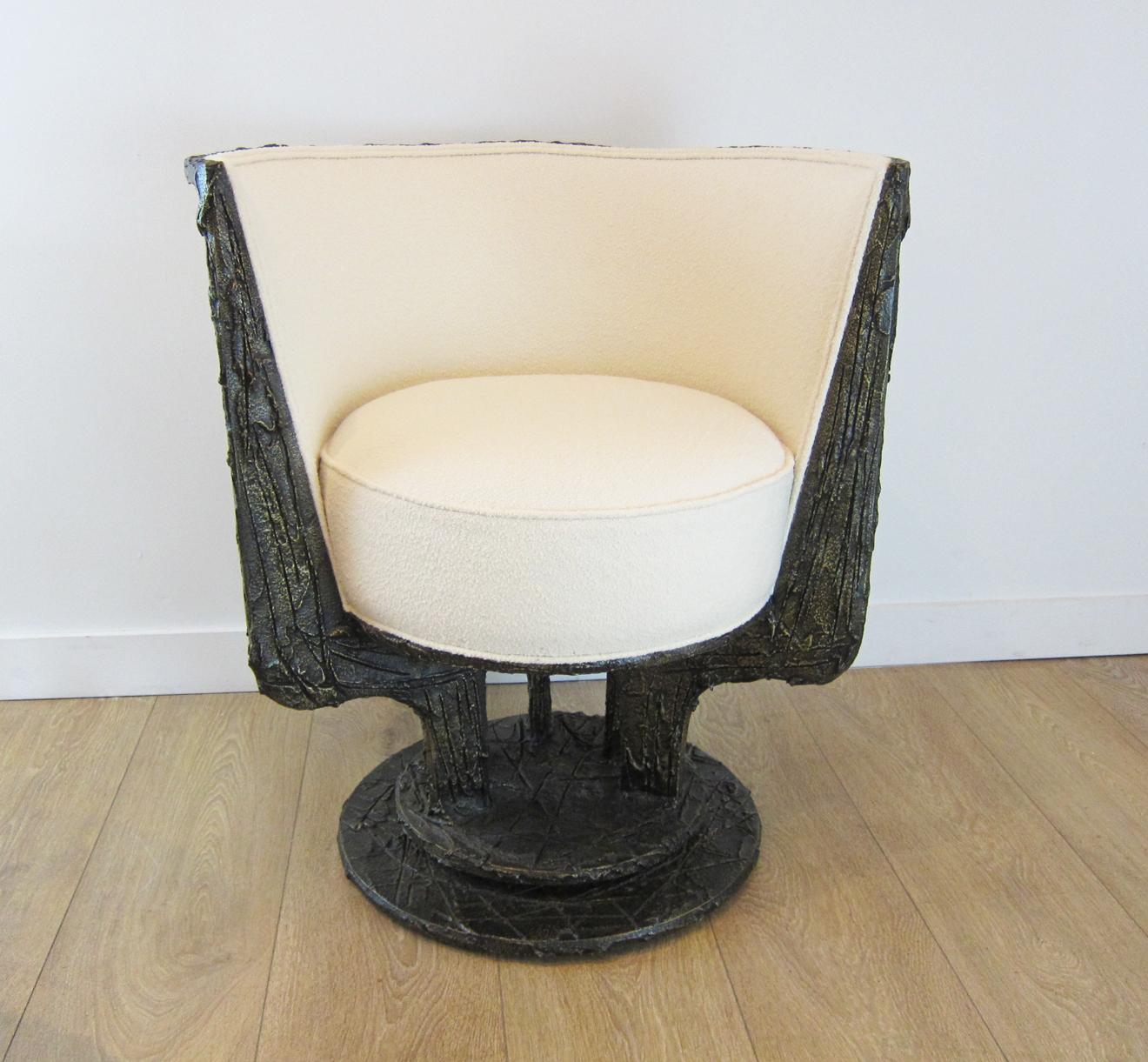 Paul Evans Sculpted Bronze Swivel Lounge Chairs In Excellent Condition In Miami, FL
