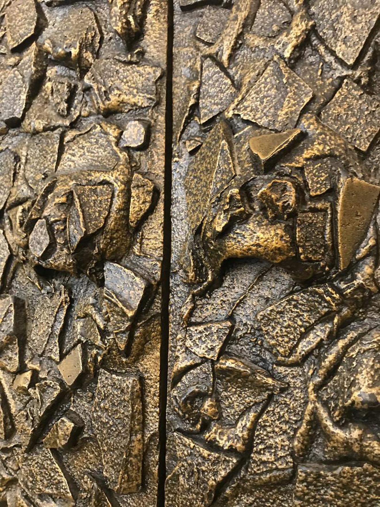 Bronzed Paul Evans Brutalist Sculpted Bronze Wall Mounted Disc Bar