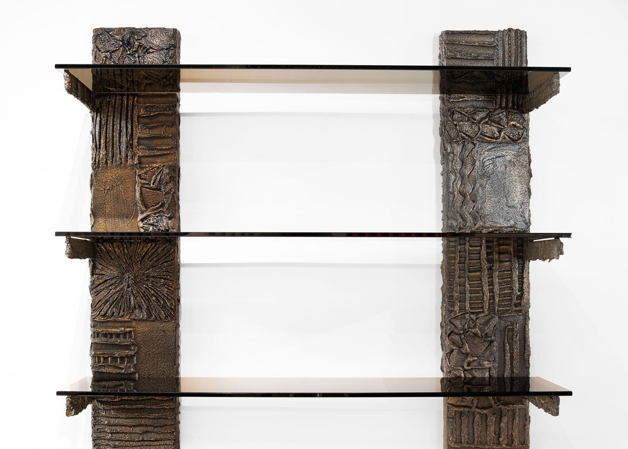 Paul Evans Sculpted Bronze Wall-Mounted Shelving Unit, First Year of Production For Sale 10