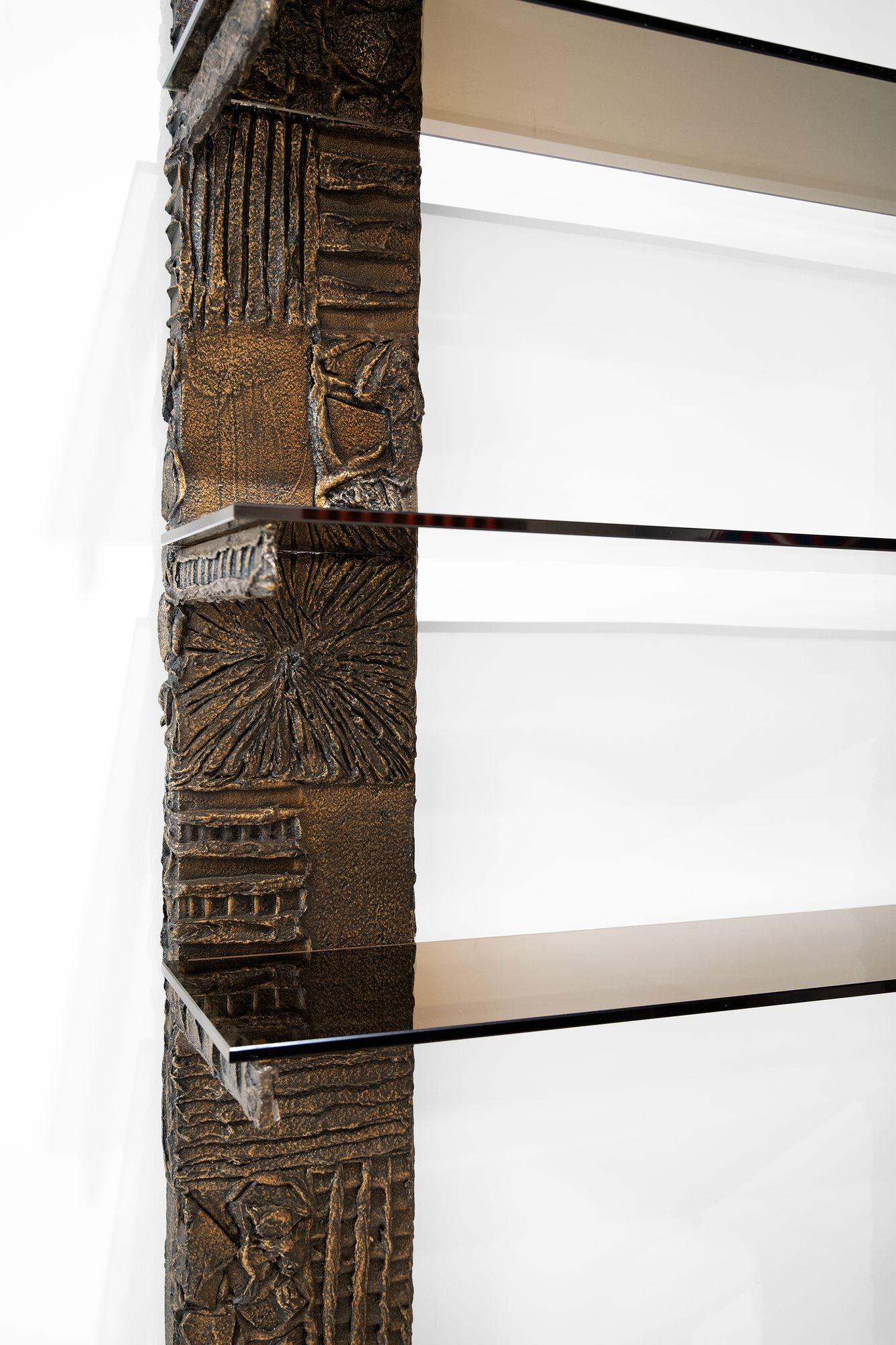 Bronzed Paul Evans Sculpted Bronze Wall-Mounted Shelving Unit, First Year of Production