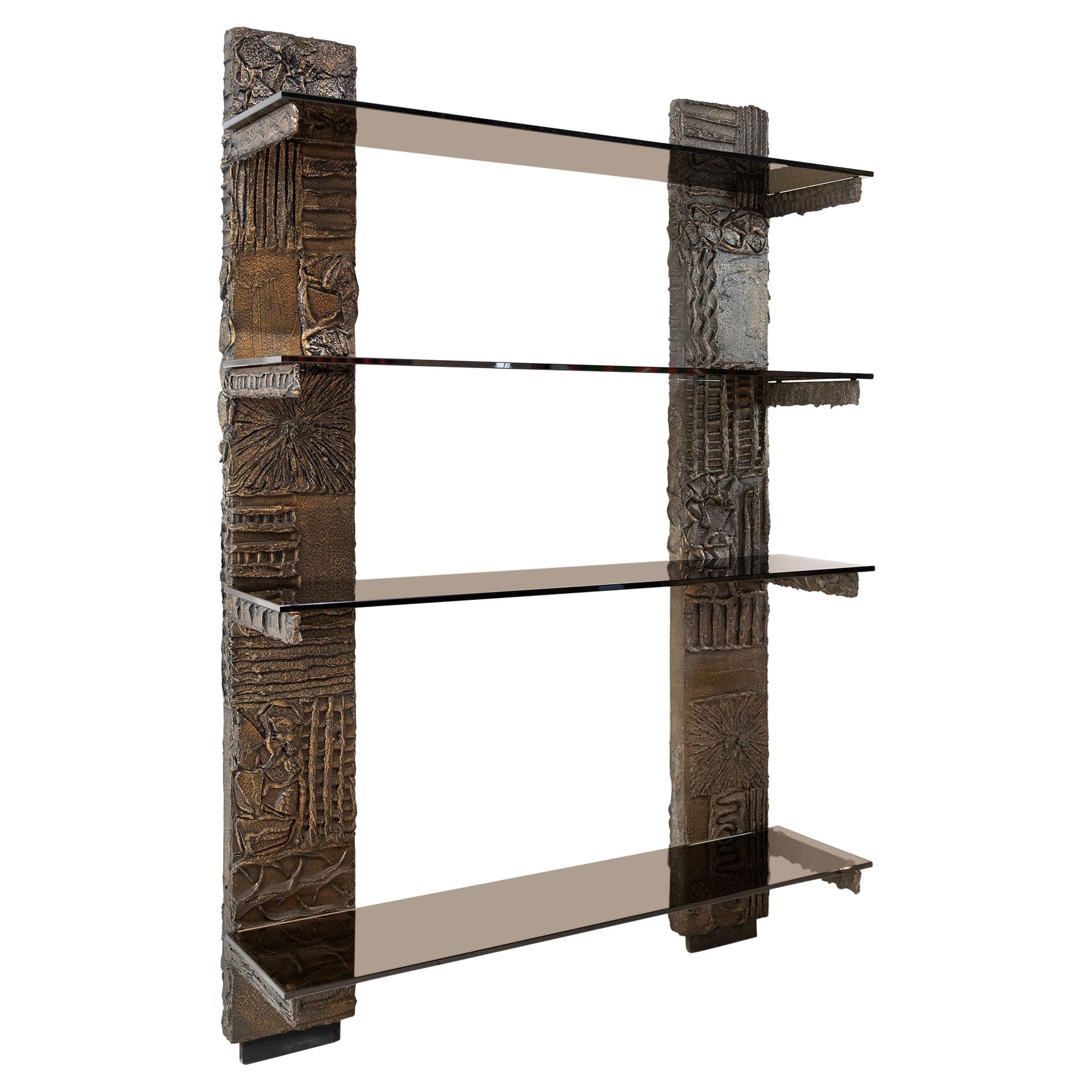 Paul Evans Sculpted Bronze Wall-Mounted Shelving Unit, First Year of Production