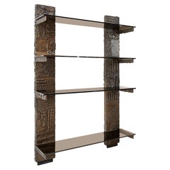Paul Evans Sculpted Bronze Wall-Mounted Shelving Unit, First Year of Production