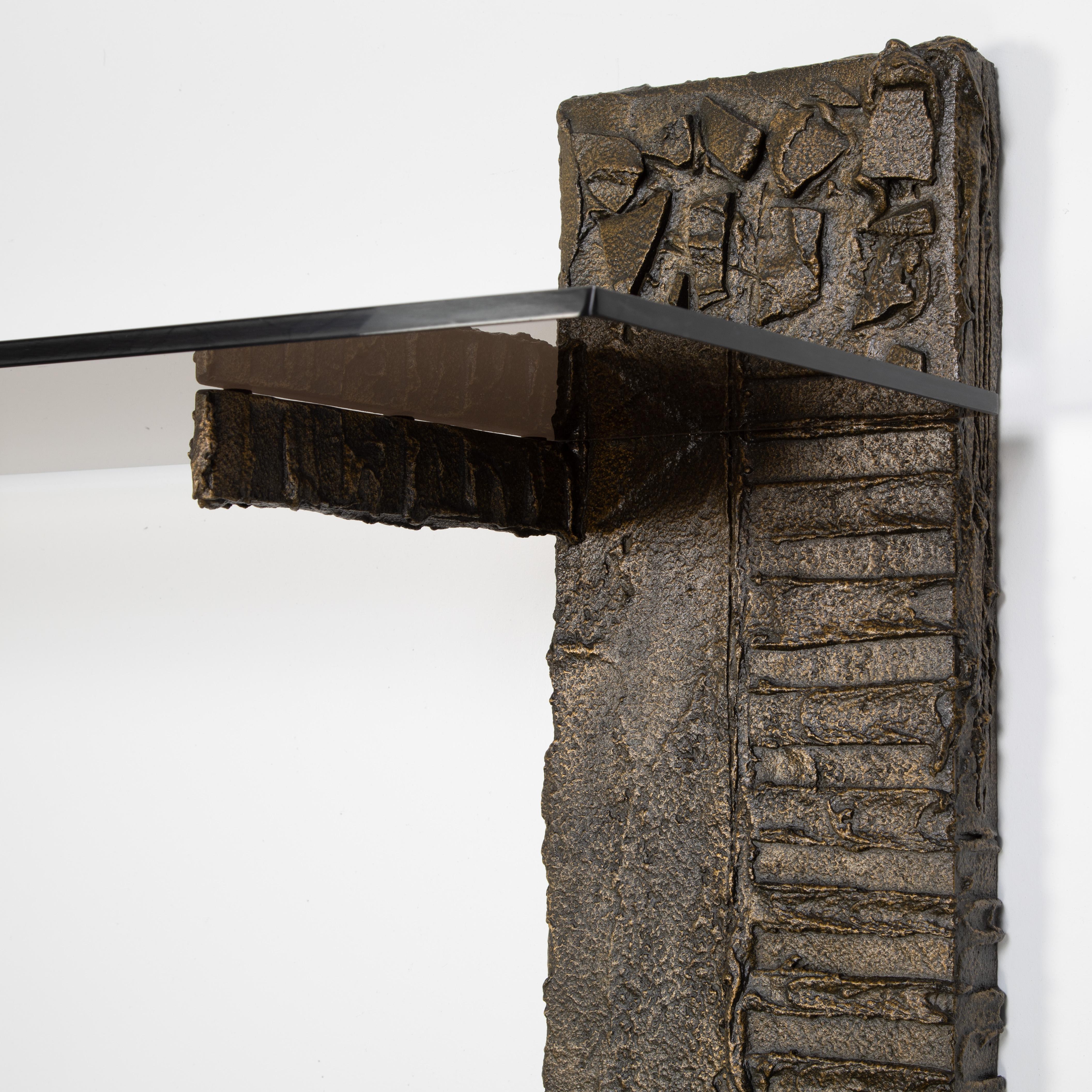 Brutalist Paul Evans Sculpted Metal Shelving Unit, 1974 For Sale