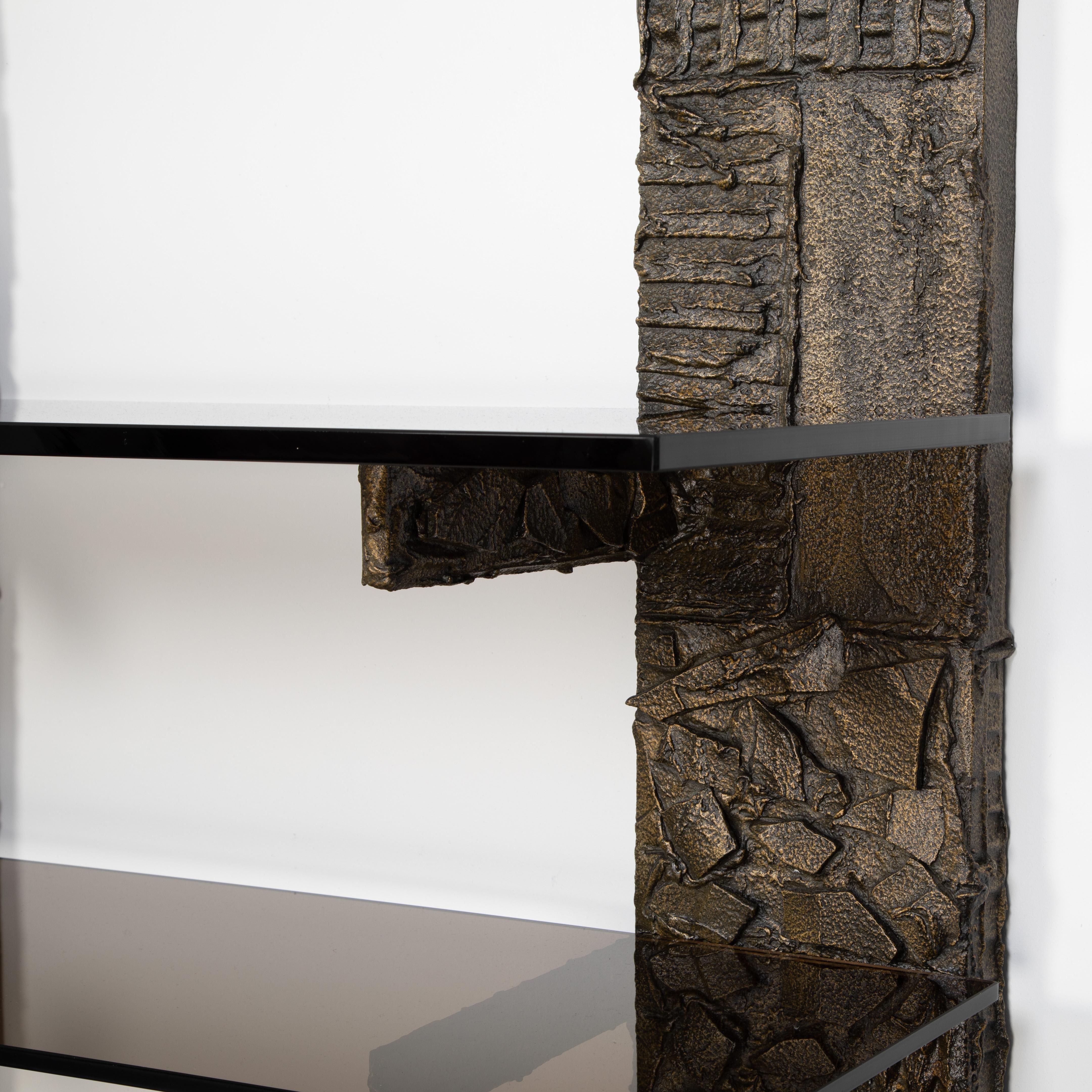 American Paul Evans Sculpted Metal Shelving Unit, 1974 For Sale