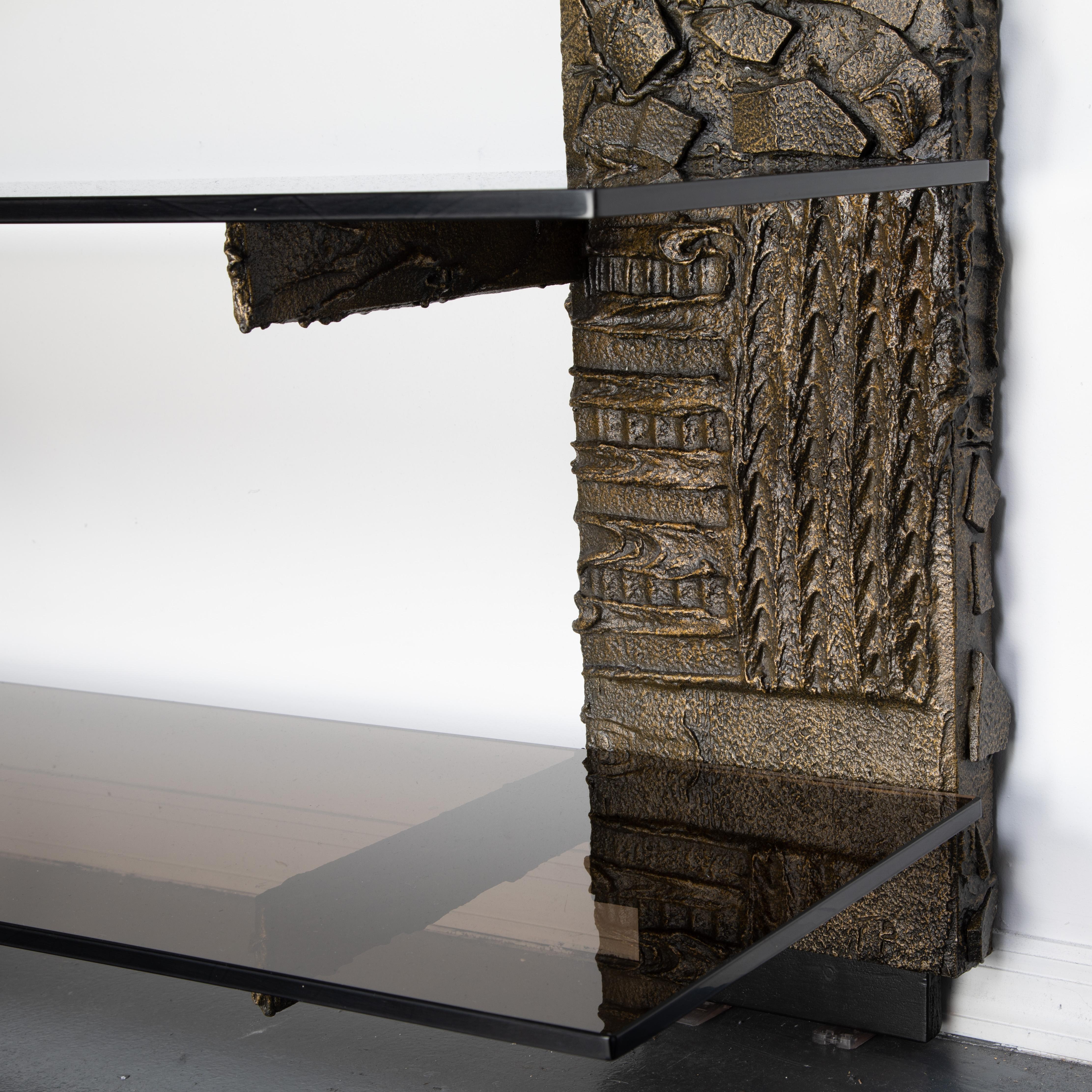 Paul Evans Sculpted Metal Shelving Unit, 1974 In Good Condition For Sale In Brooklyn, NY