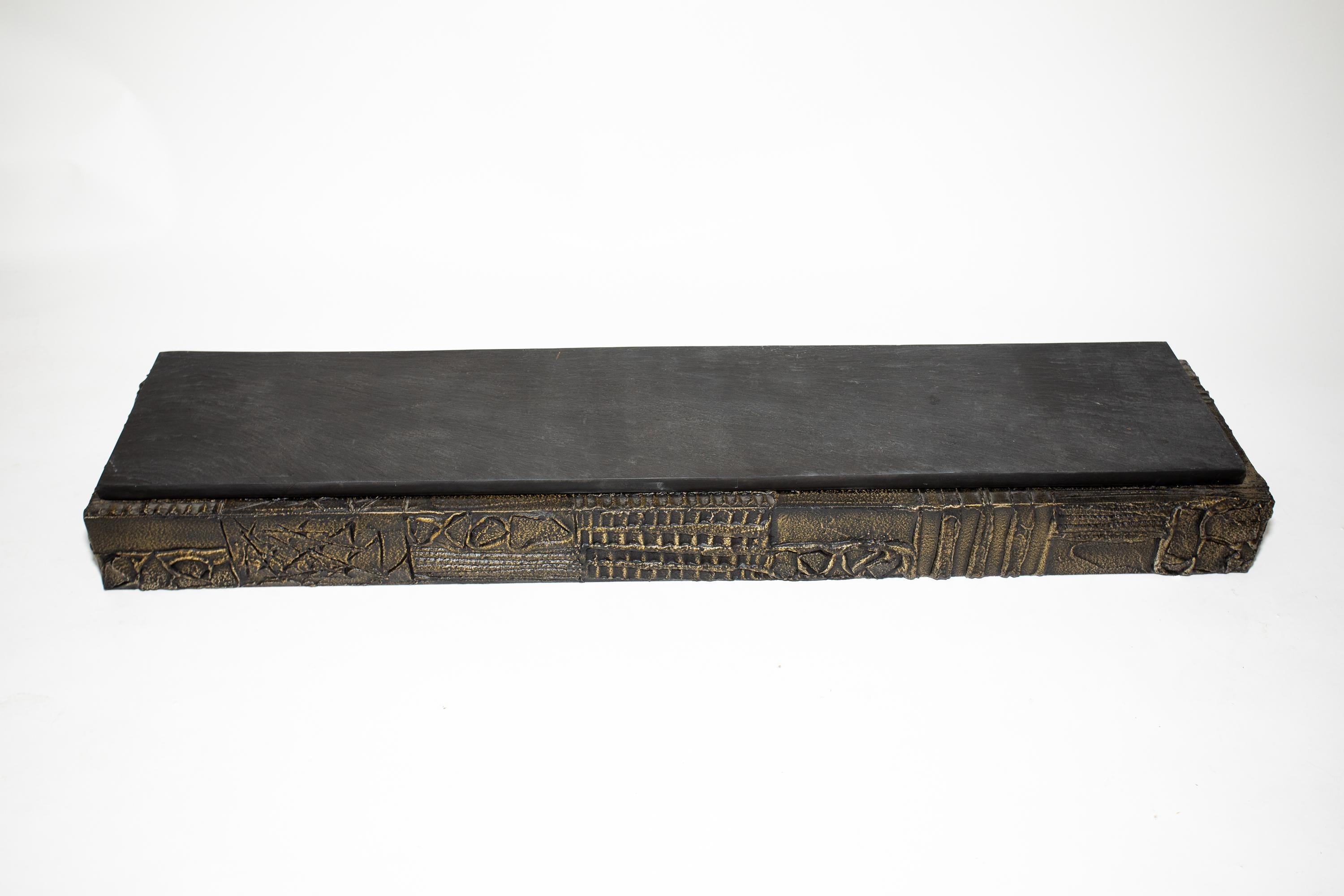 Paul Evans Sculpted Bronze Wall Shelf
Original Thick Cleft Slate top
Signed 