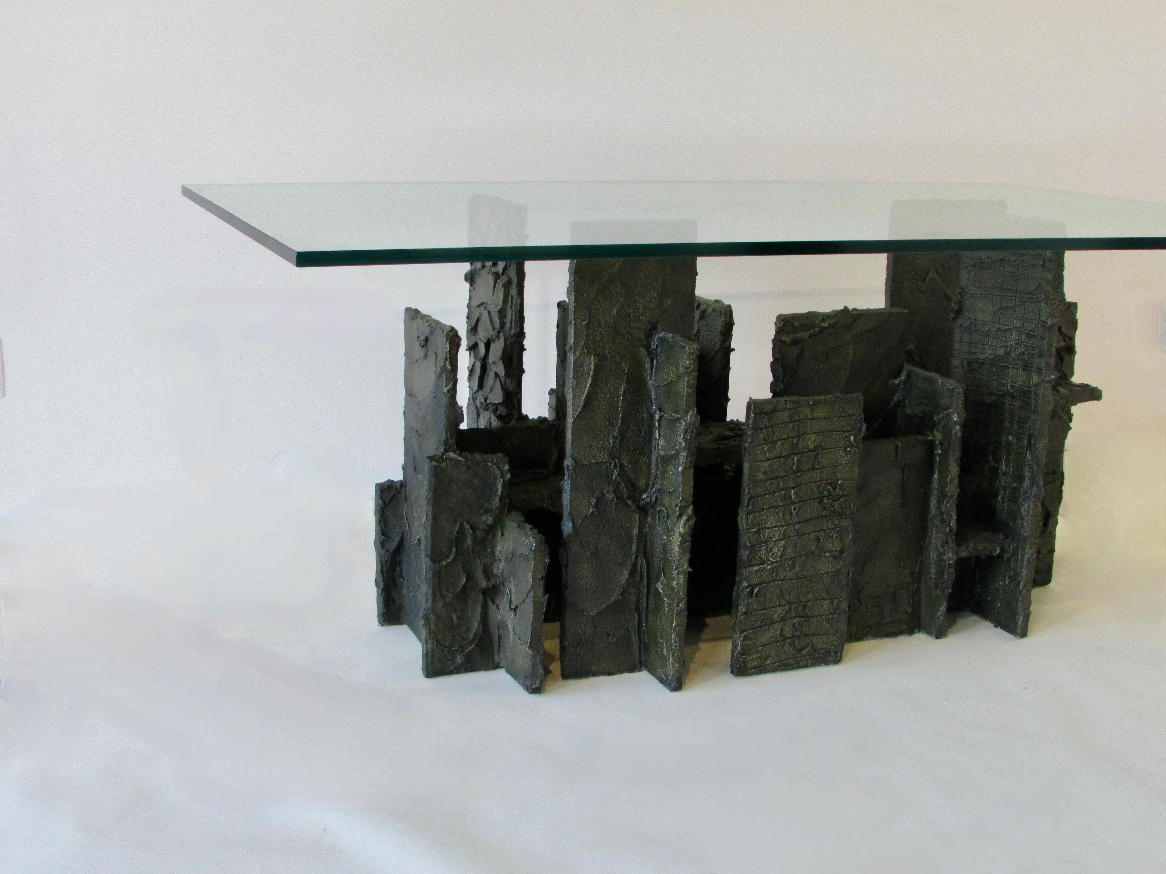 Table de salle à manger Skyline brutaliste en bronze sculpté et gesso signée Paul Evans, PE 77 en vente 3