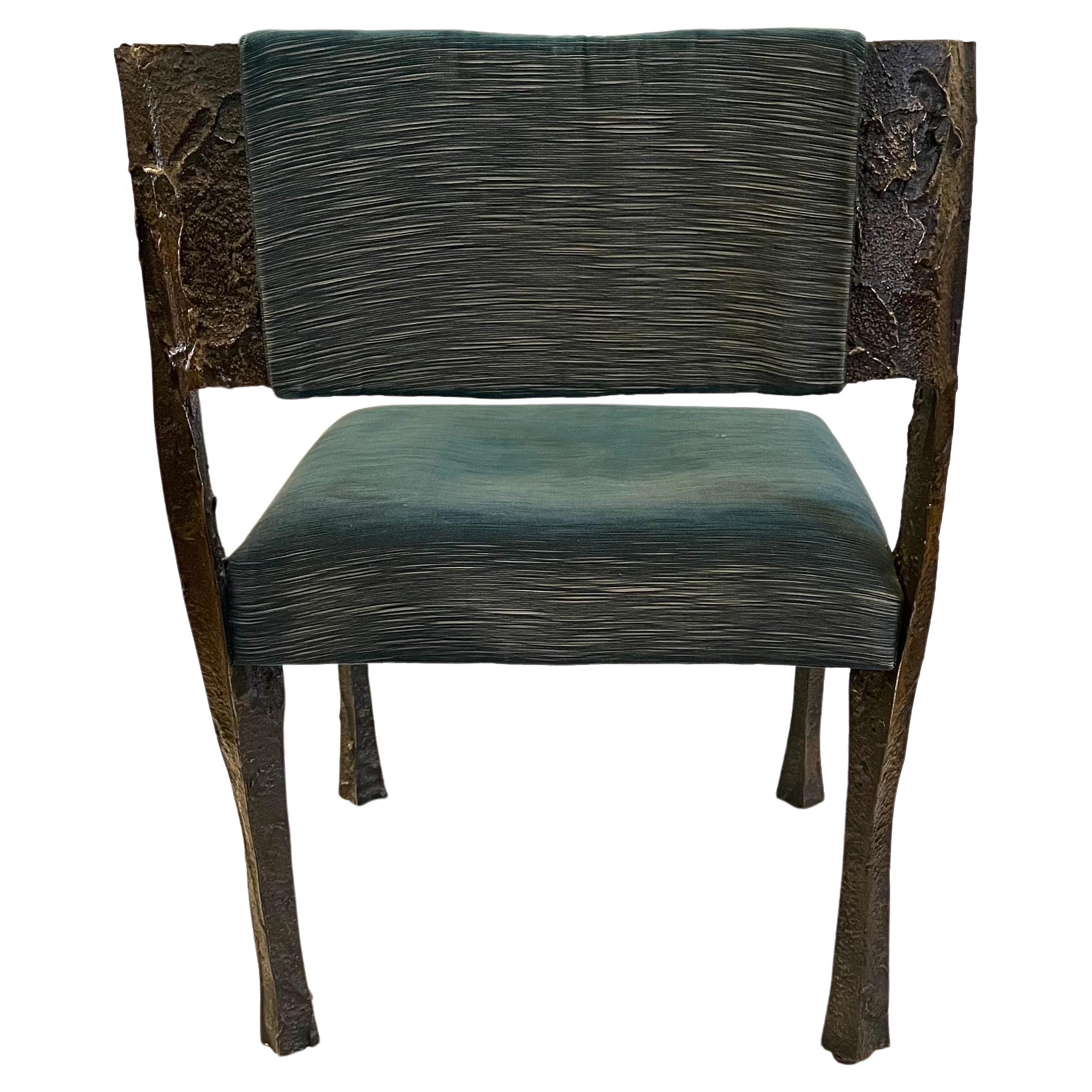 American Paul Evans Set of 6 Dining Chairs PE-105/106 in Sculpted Bronze & Velvet For Sale