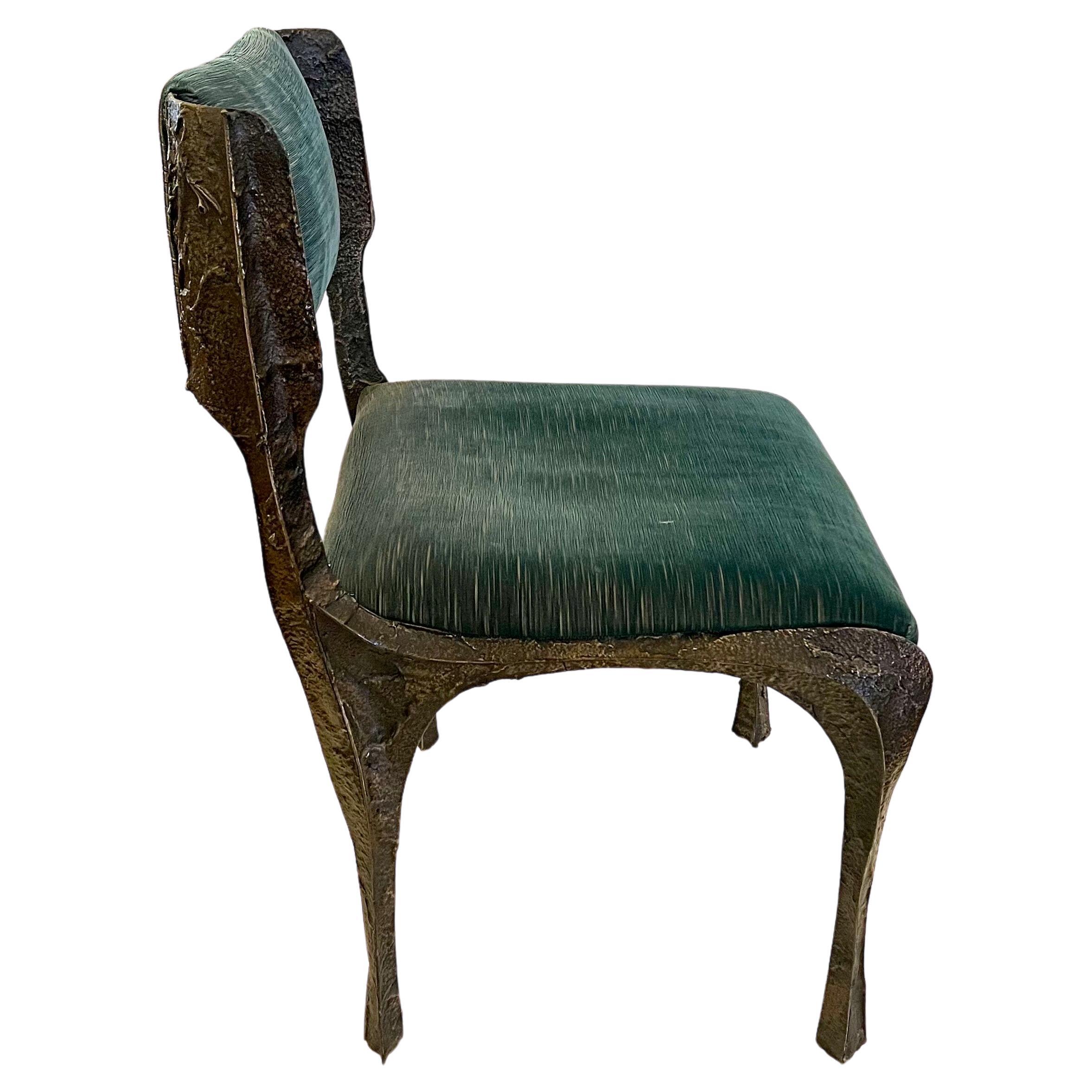 Paul Evans Set of 6 Dining Chairs PE-105/106 in Sculpted Bronze & Velvet In Good Condition For Sale In San Diego, CA