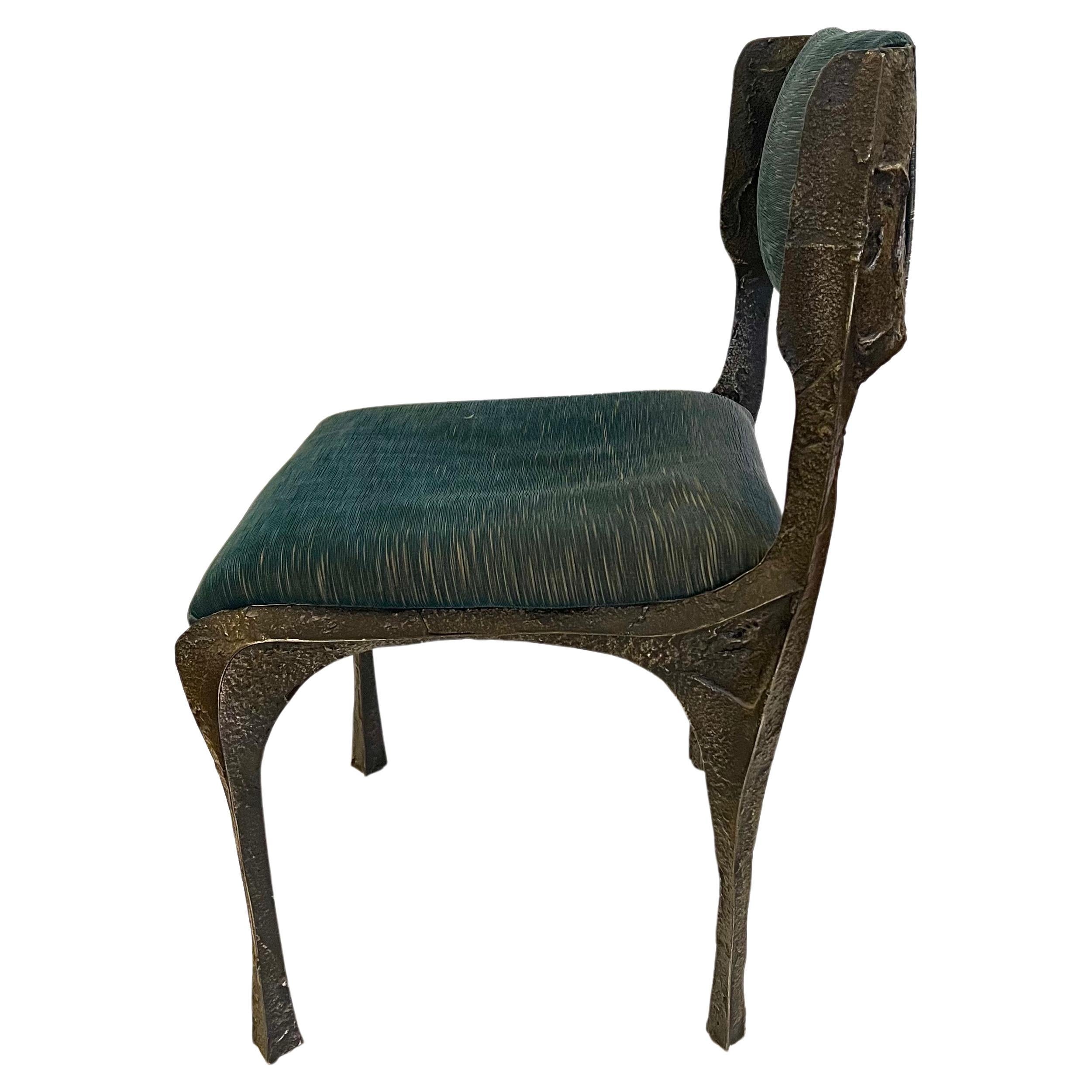 20th Century Paul Evans Set of 6 Dining Chairs PE-105/106 in Sculpted Bronze & Velvet For Sale
