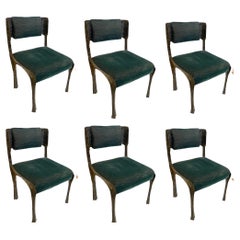 Paul Evans Set of 6 Dining Chairs PE-105/106 in Sculpted Bronze & Velvet