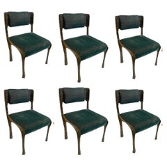 Used Paul Evans Set of 6 Dining Chairs PE-105/106 in Sculpted Bronze & Velvet