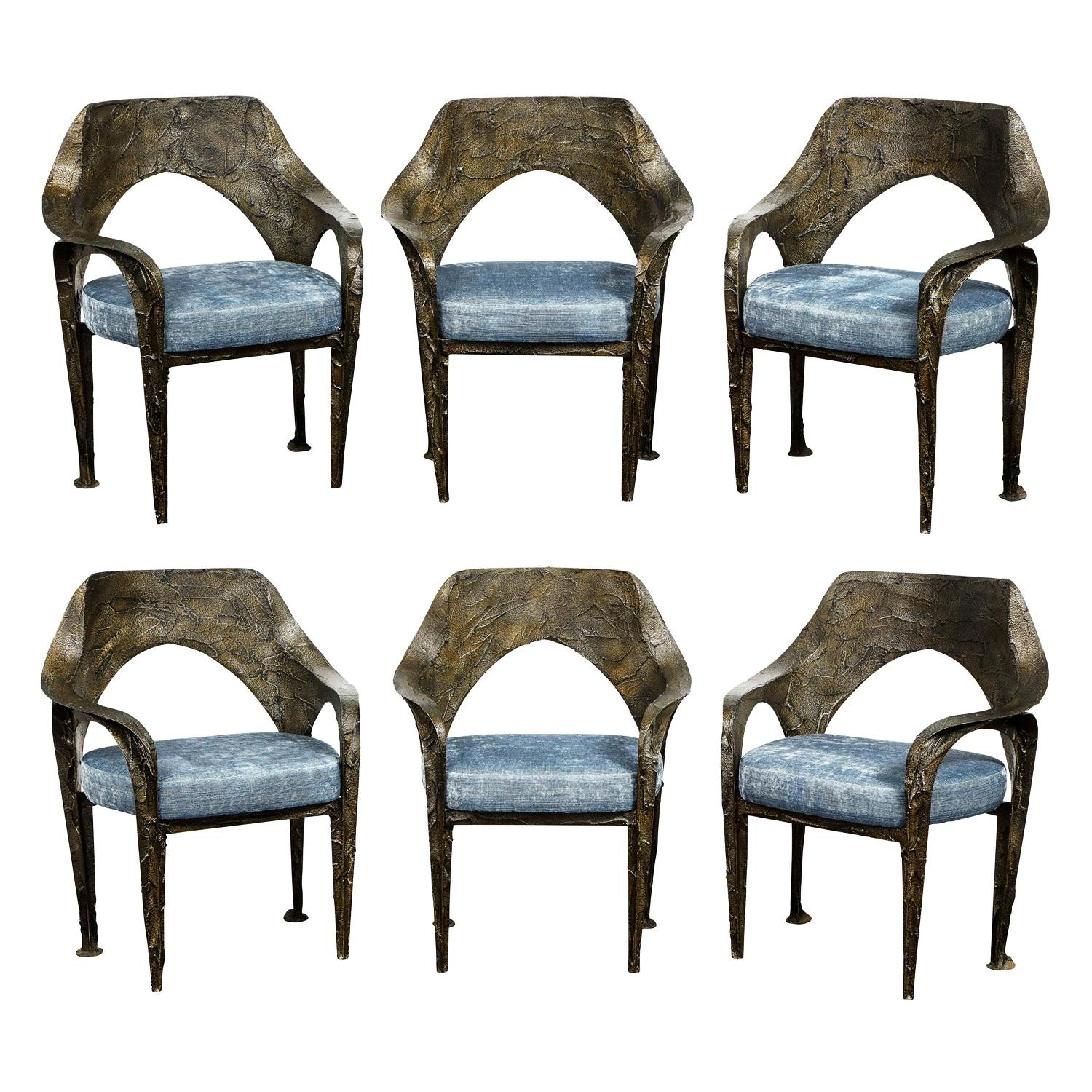Paul Evans Set of 6 Rare and Important Bronze Resin Dining Chairs 1969 'signed'