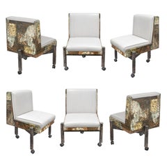 Vintage Paul Evans Set of 6 Rare and Exceptional Patchwork Dining Chairs 1967 'Signed'