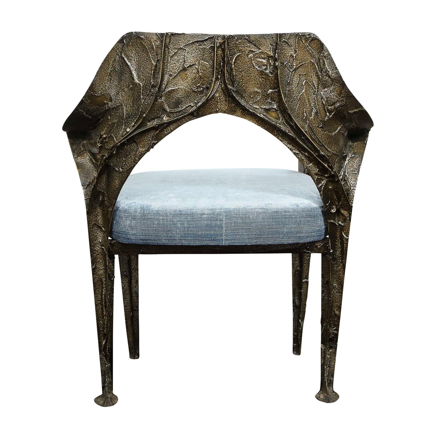 Mid-20th Century Paul Evans Set of 6 Rare Sculpted Bronze Dining Chairs 1969 'Signed and Dated'