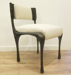 Set of Eight Brutalist Sculpted Bronze Dining Chairs by Paul Evans