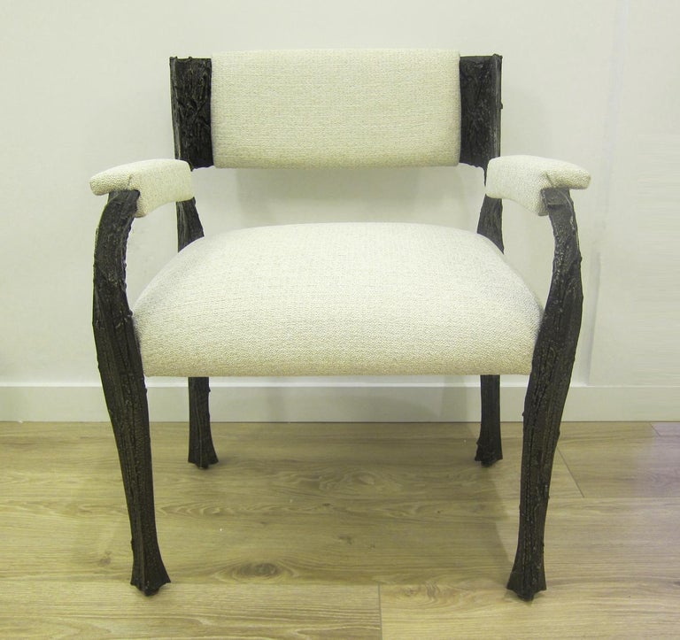 Set of Eight Brutalist Sculpted Bronze Dining Chairs by Paul Evans at