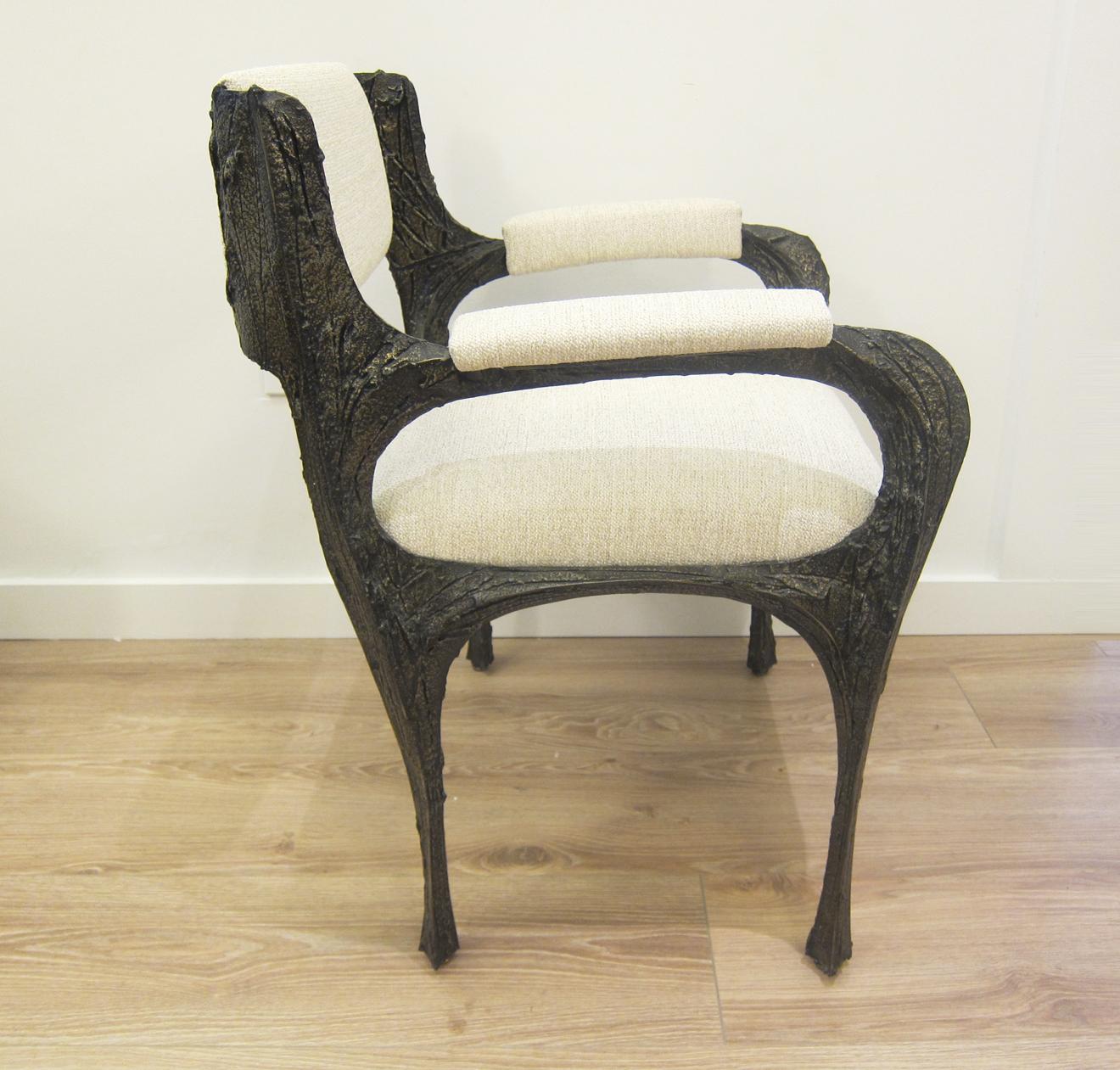 Set of Eight Brutalist Sculpted Bronze Dining Chairs by Paul Evans 1