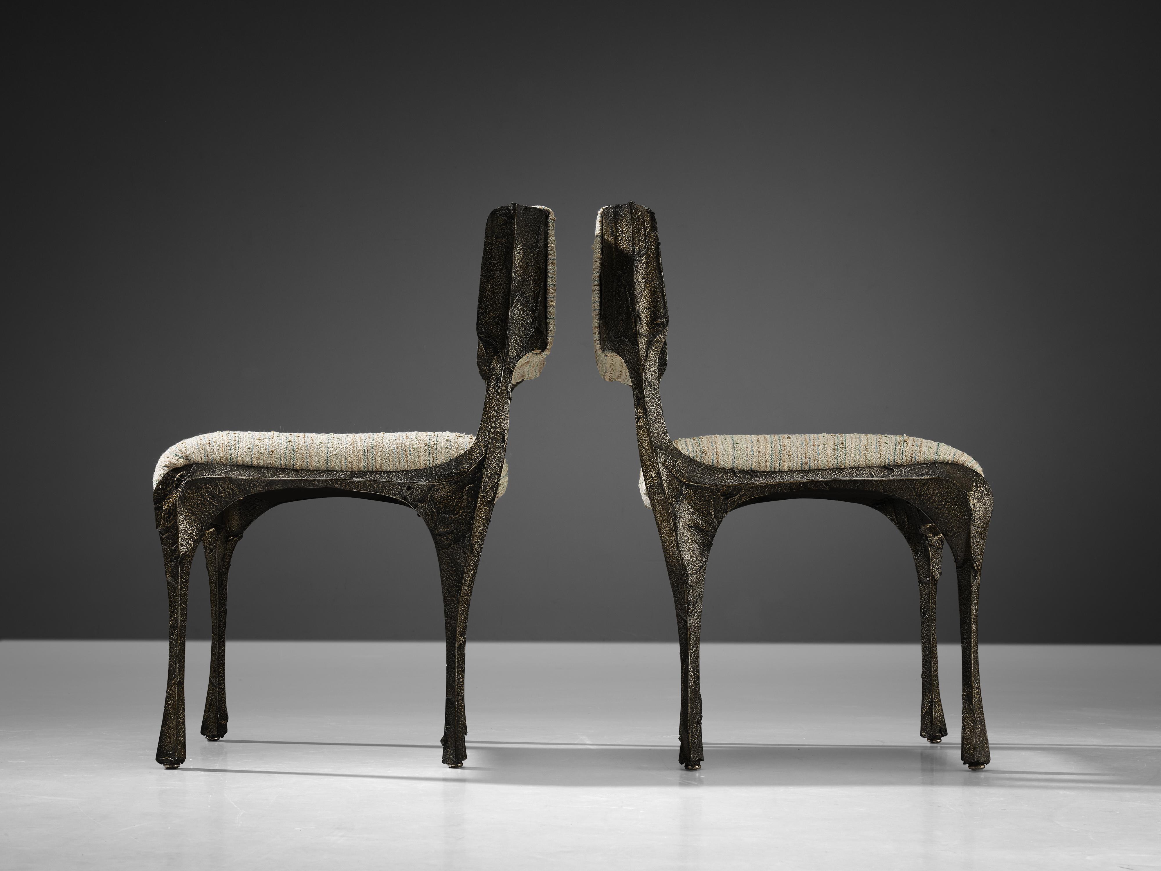 Paul Evans Set of Four Dining Chairs ‘PE-105/106’ in Sculpted Bronze and Fabric 5