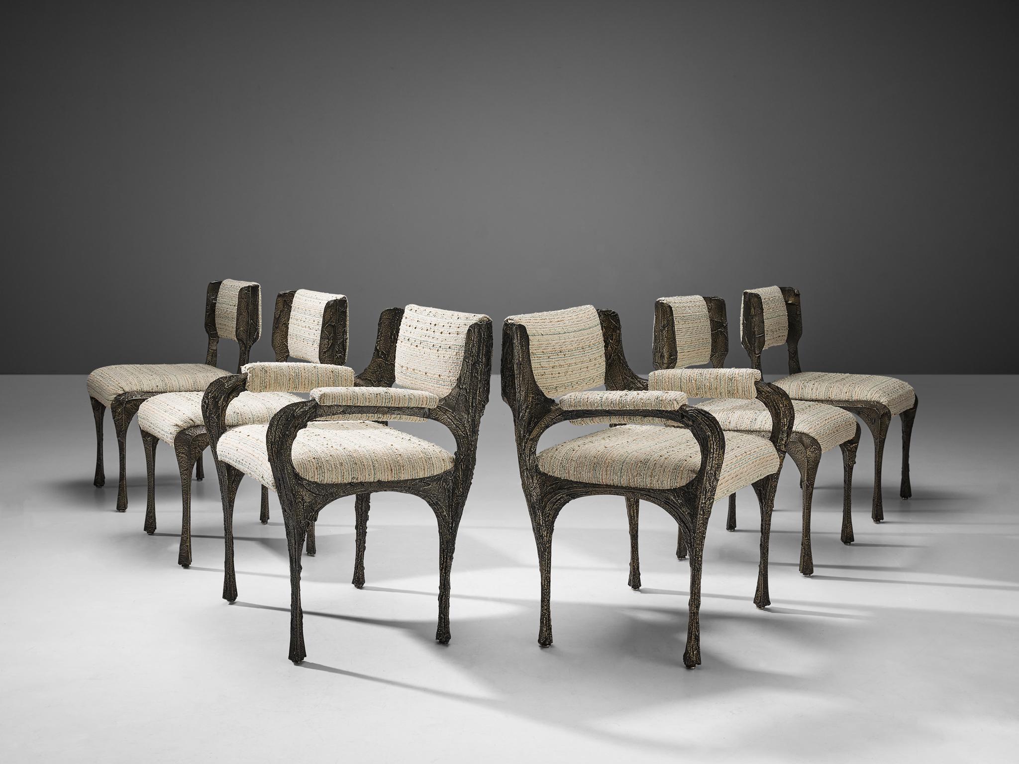 Paul Evans Set of Four Dining Chairs ‘PE-105/106’ in Sculpted Bronze and Fabric 8
