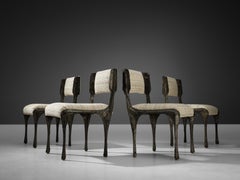 Paul Evans Set of Four Dining Chairs ‘PE-105/106’ in Sculpted Bronze and Fabric