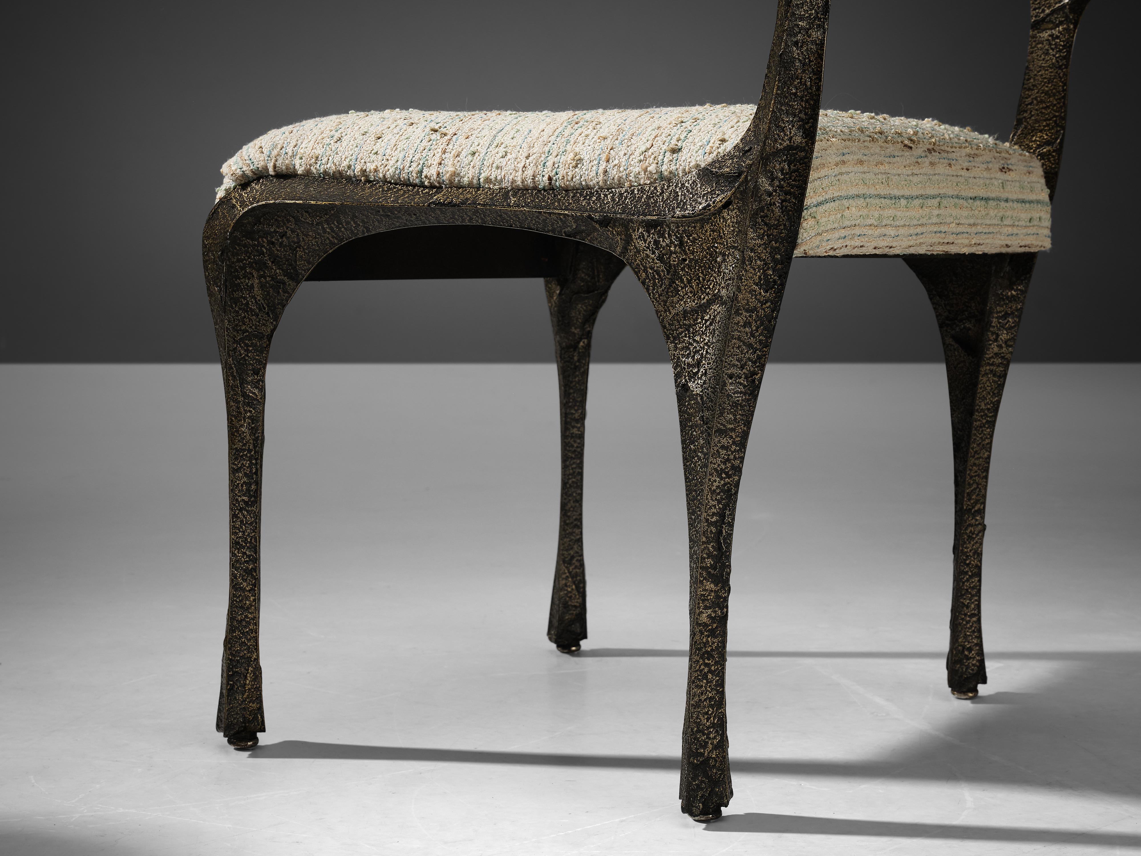 Mid-20th Century Paul Evans Set of Four Dining Chairs ‘PE-105/106’ in Sculpted Bronze and Fabric