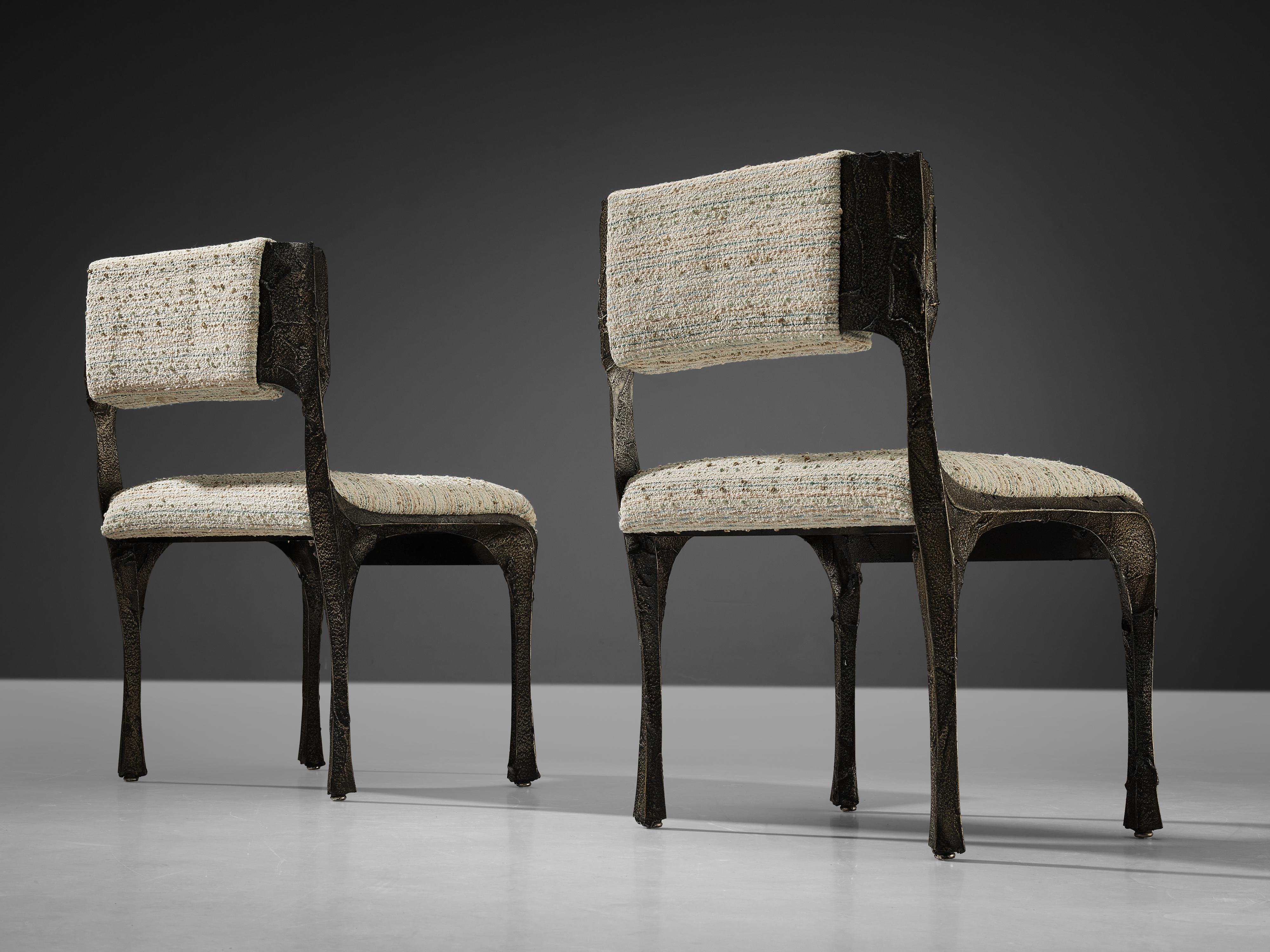 Paul Evans Set of Four Dining Chairs ‘PE-105/106’ in Sculpted Bronze and Fabric 1