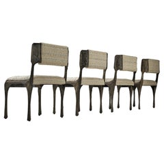 Vintage Paul Evans Set of Four Dining Chairs ‘PE-105/106’ in Sculpted Bronze and Fabric