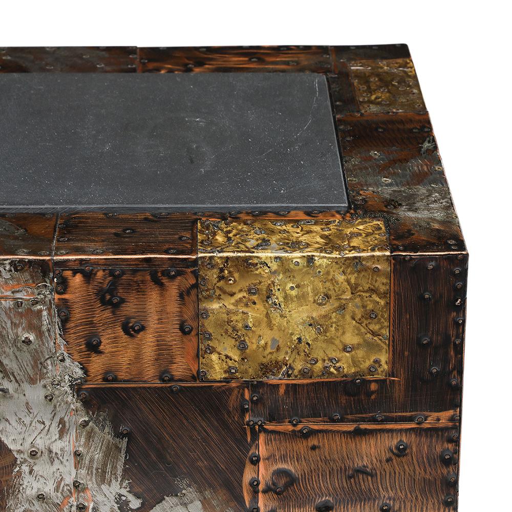 Paul Evans Side Table, Copper, Bronze, Pewter, Patchwork, Slate For Sale 3