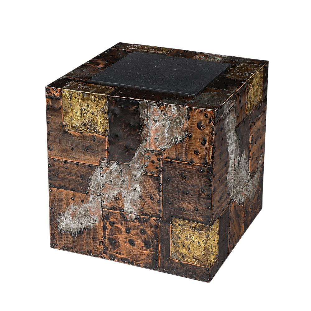 Mid-Century Modern Paul Evans Side Table, Copper, Bronze, Pewter, Patchwork, Slate For Sale