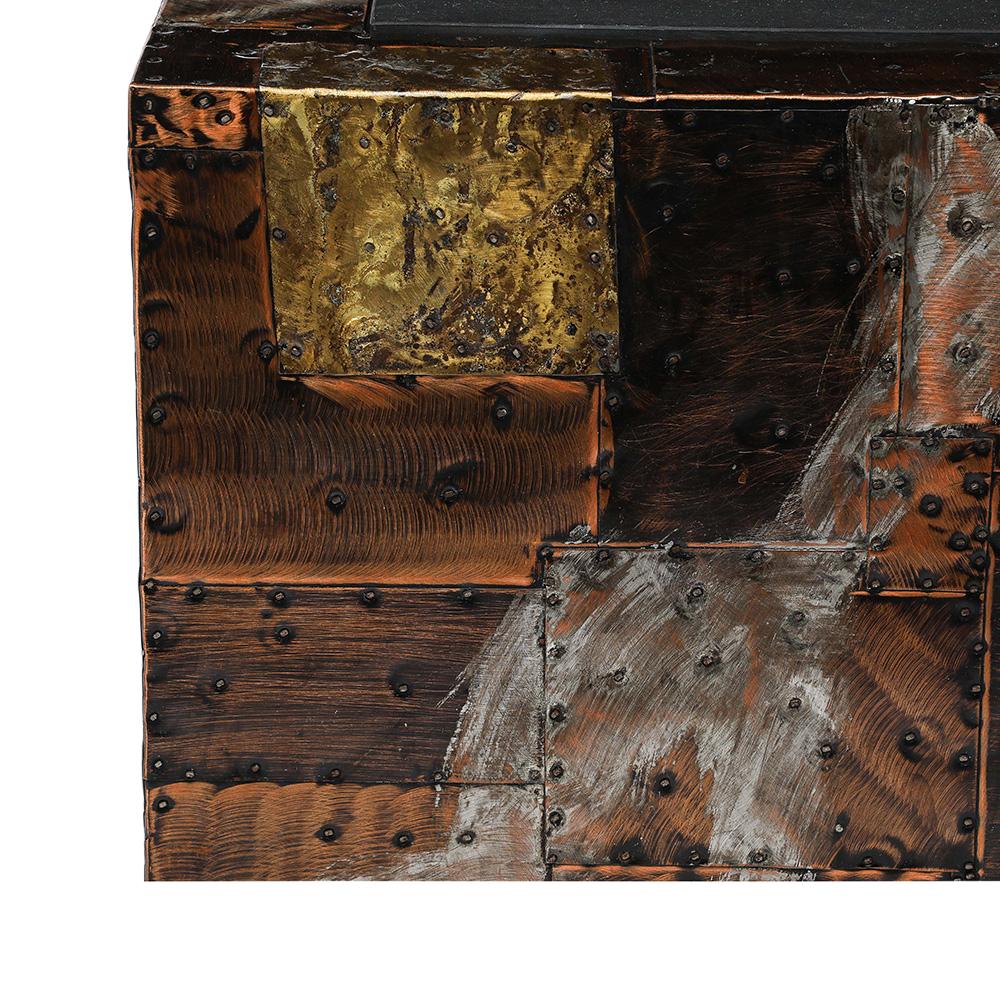 Paul Evans Side Table, Copper, Bronze, Pewter, Patchwork, Slate In Good Condition For Sale In New York, NY