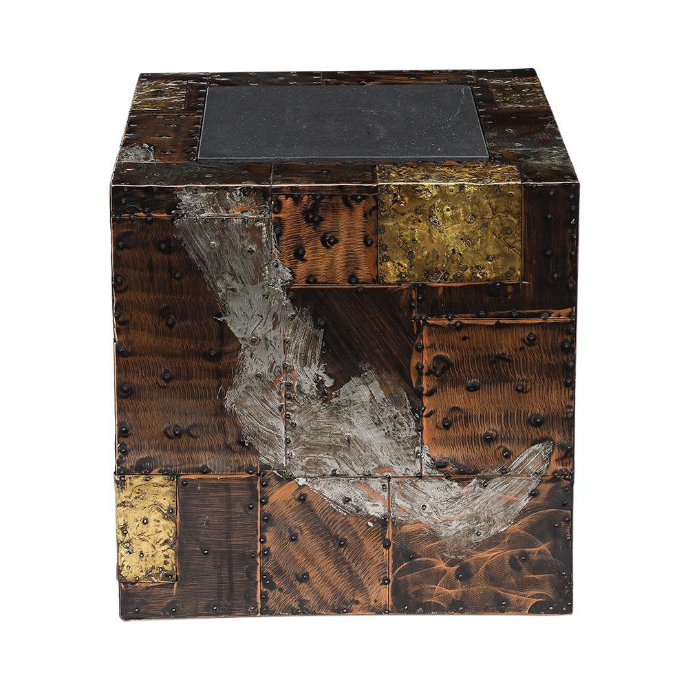 Paul Evans Side Table, Copper, Bronze, Pewter, Patchwork, Slate For Sale 2