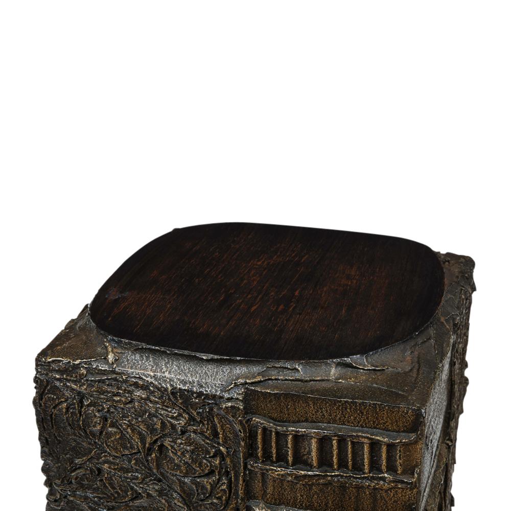 Paul Evans Side Table, Sculpted Bronze and Walnut, Signed 5