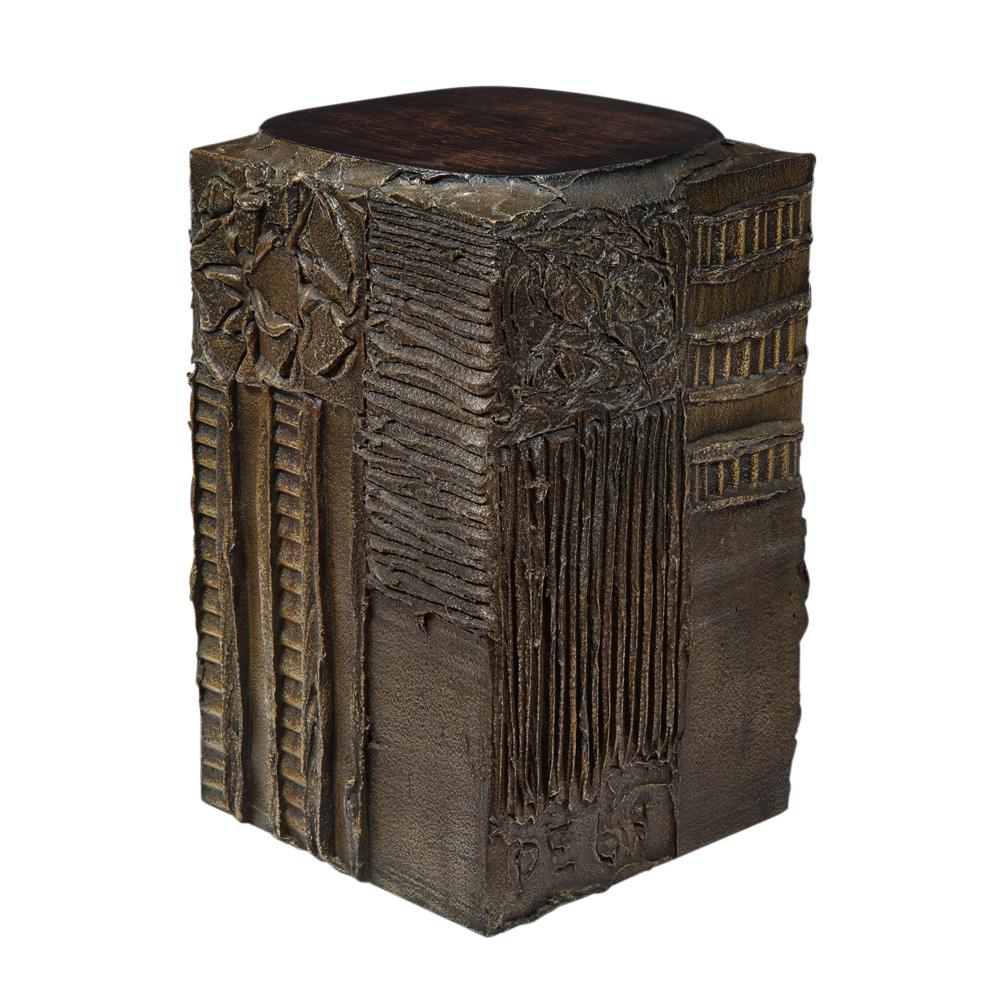 Paul Evans Side Table, Sculpted Bronze and Walnut, Signed 1