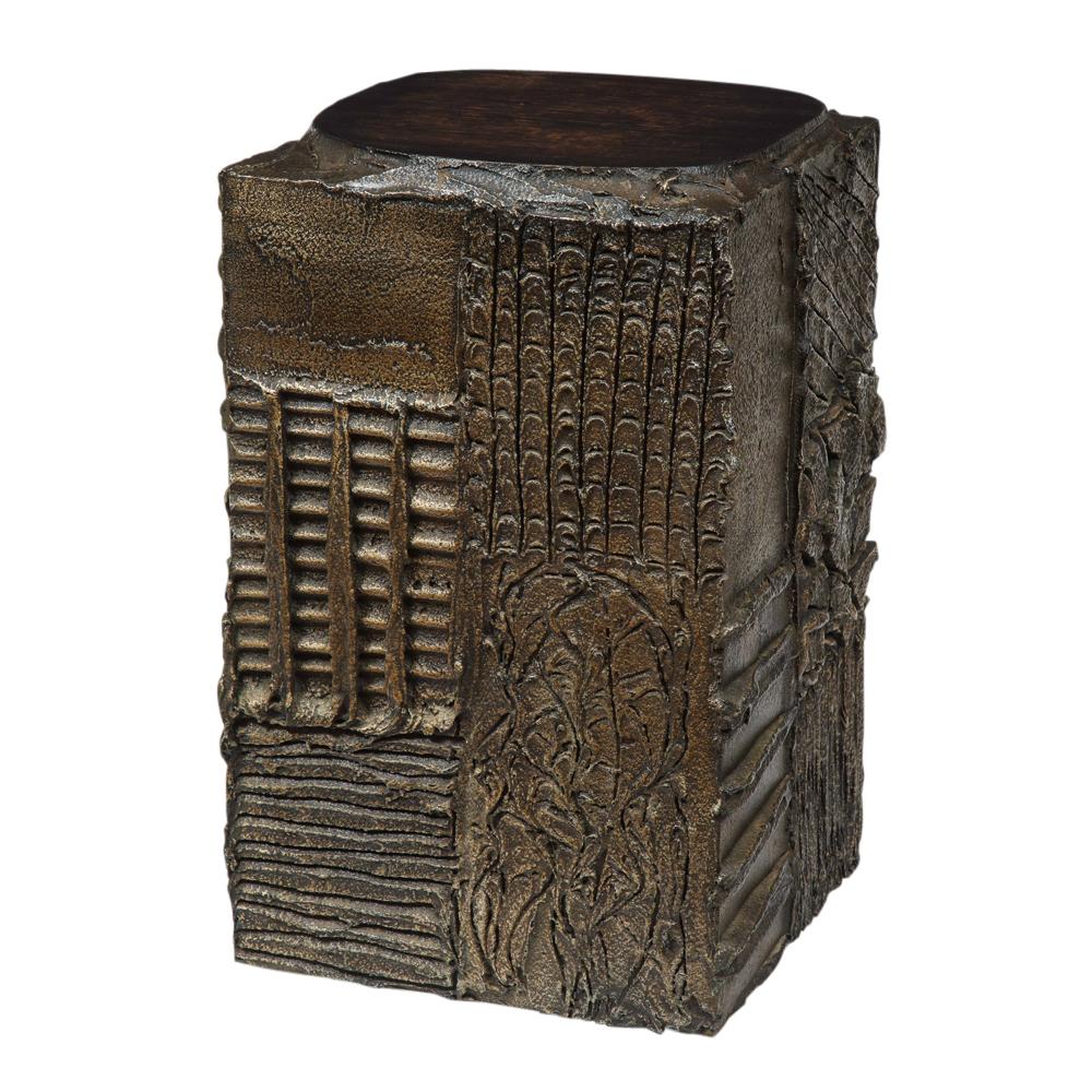 Paul Evans Side Table, Sculpted Bronze and Walnut, Signed 2