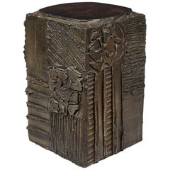 Paul Evans Side Table, Sculpted Bronze and Walnut, Signed